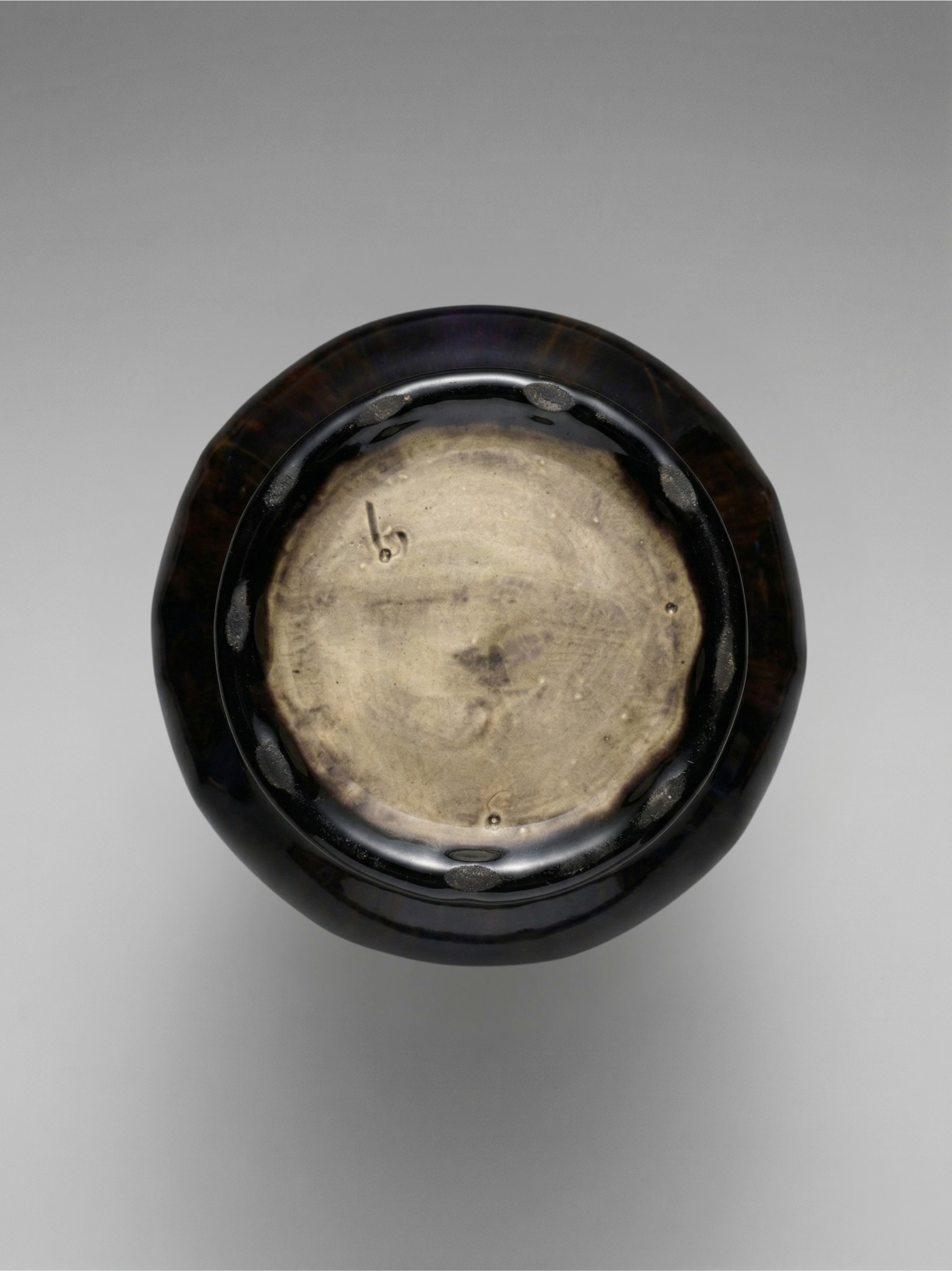 Art Deco vase in flamed black-brown enameled stoneware – openwork handles – French work – 1930s – 28 cm