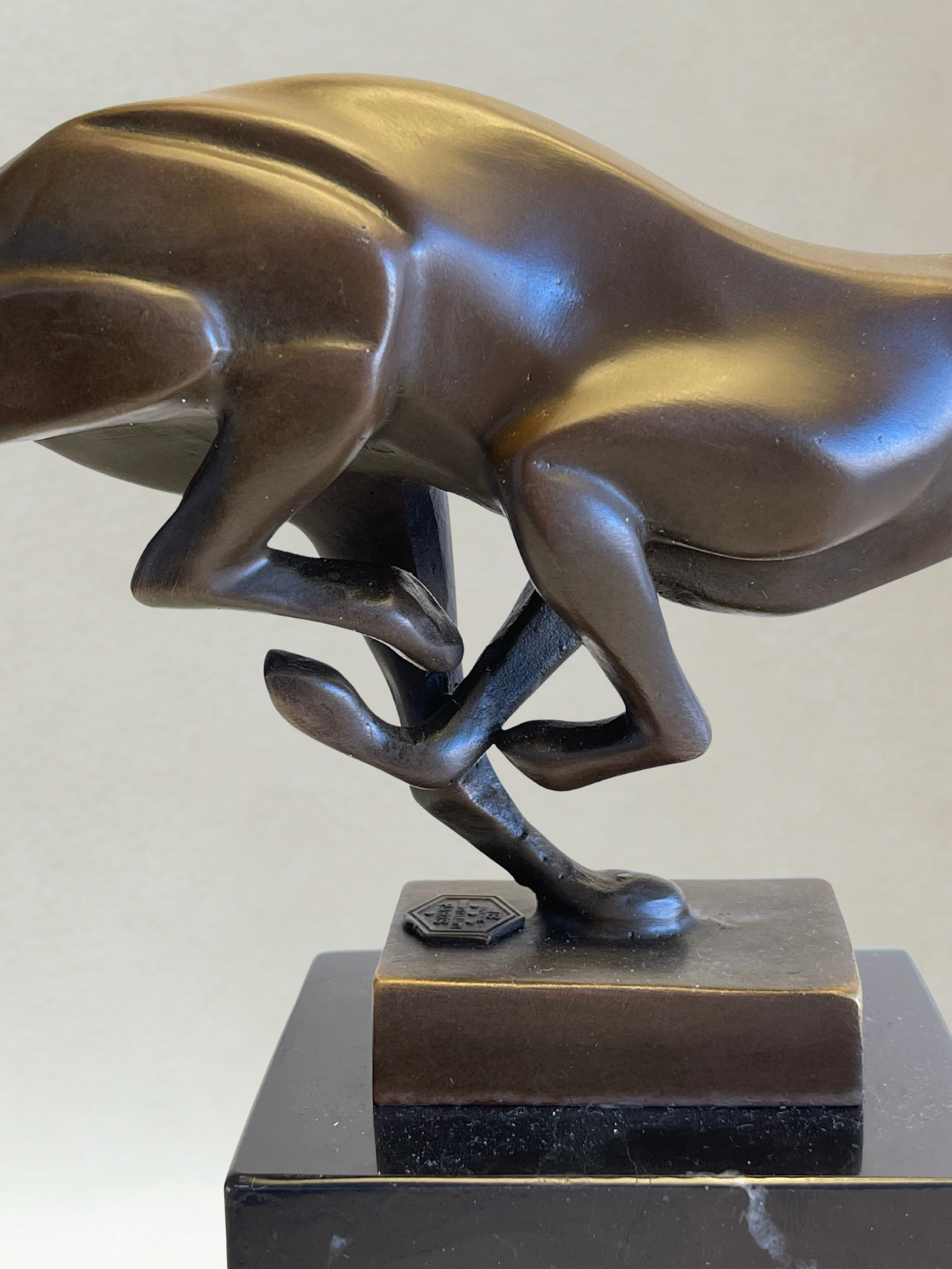 Art Deco Sculpture – Running Panther - Patinated Bronze – 19cm
