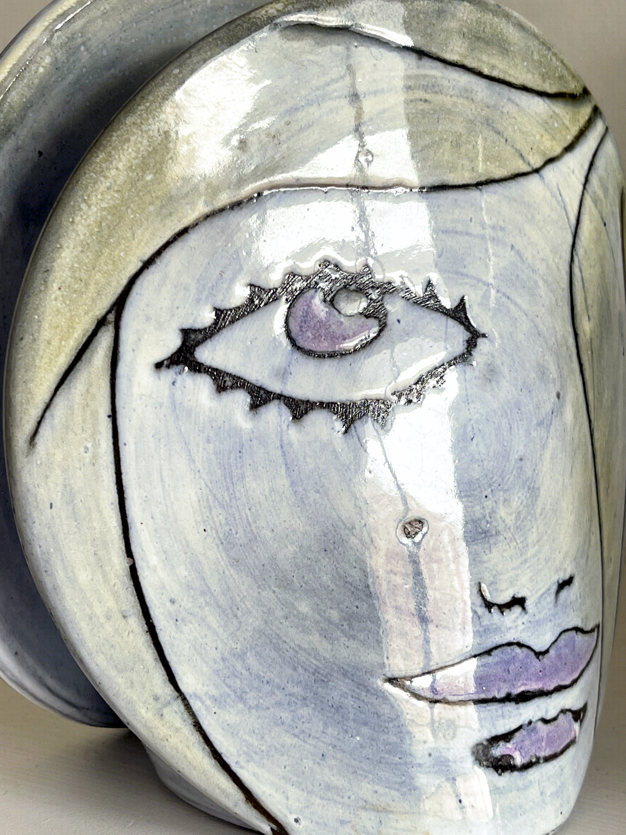 Signed Michel Argans face sculpture vase – artistic ceramic – contemporary style - 17cm
