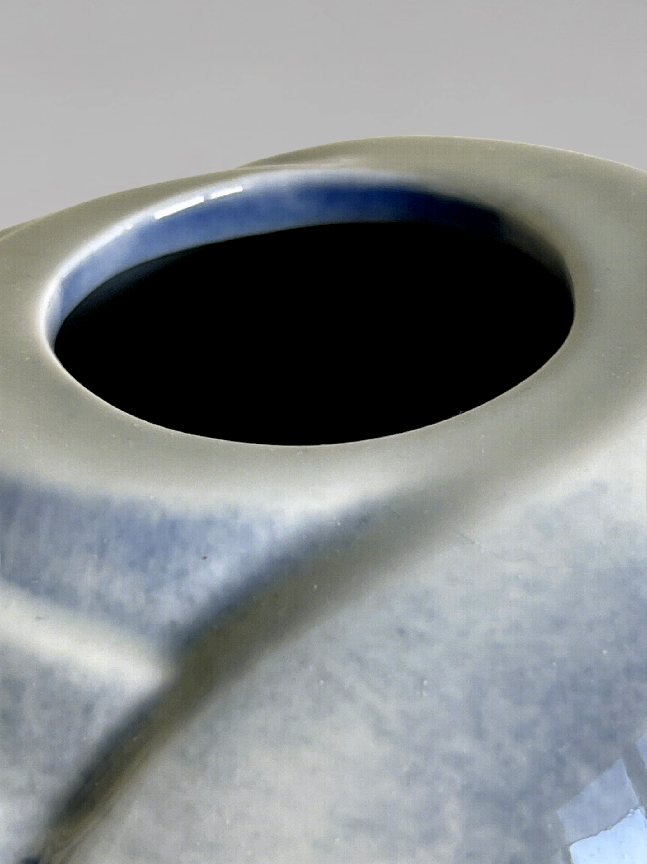 Virebent porcelain vase with a blue gradient, landscape, and bird decoration