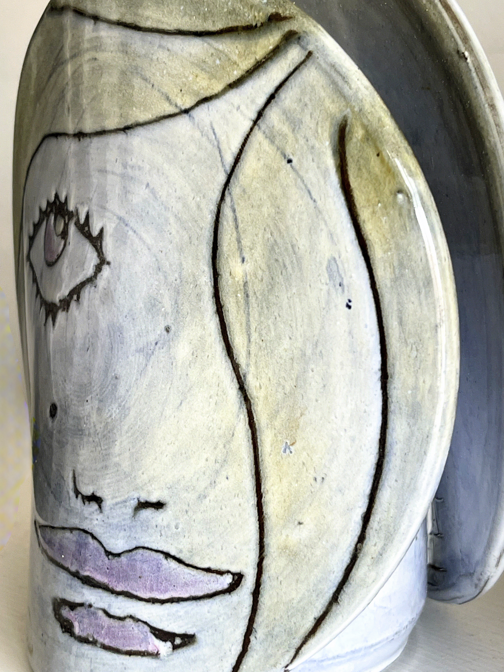 Signed Michel Argans face sculpture vase – artistic ceramic – contemporary style - 17cm