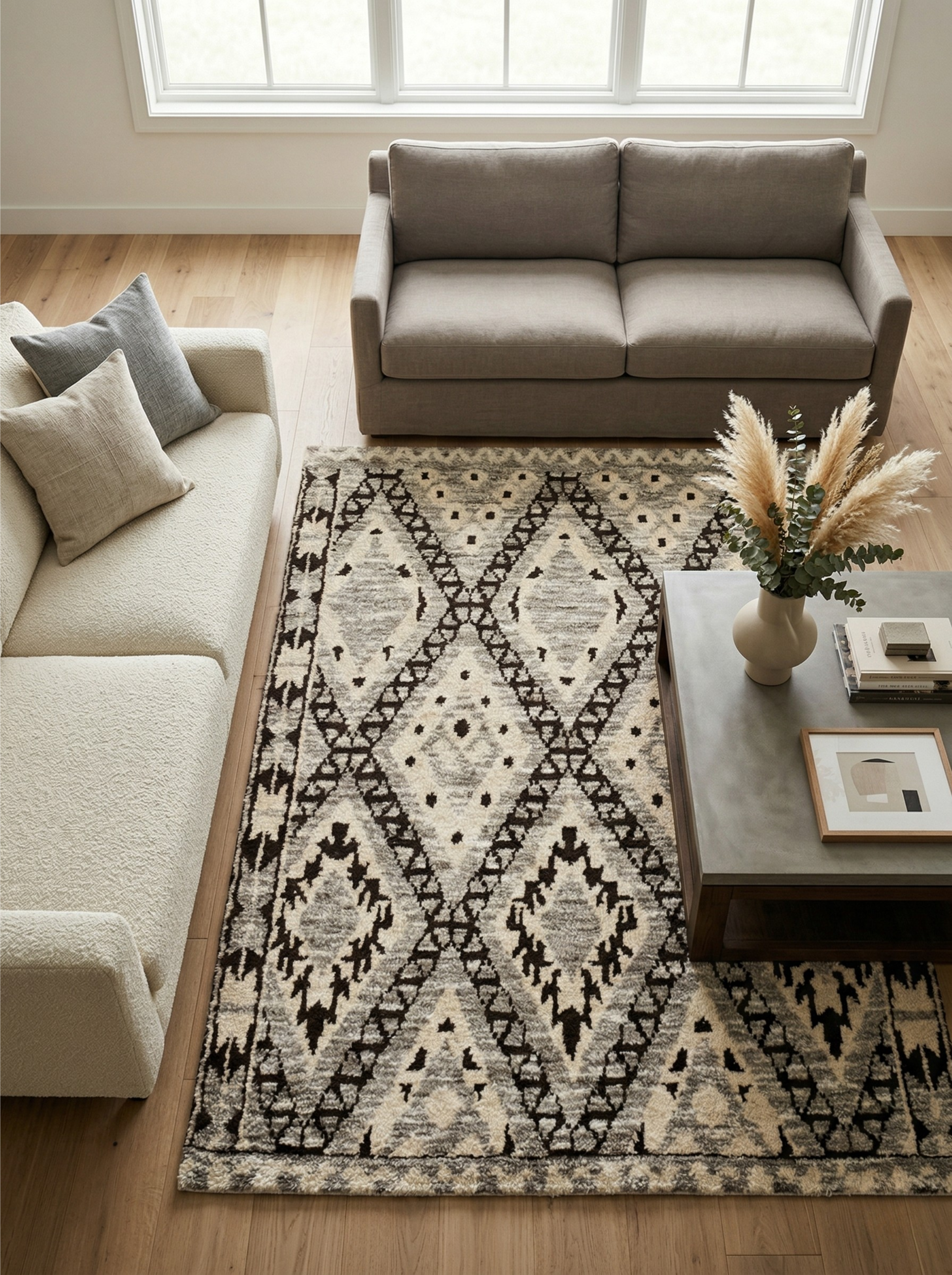 Tapis Indien en laine épaisse inspiration berbère – 147 x 193 cm – ambiance chaleureuse & élégante