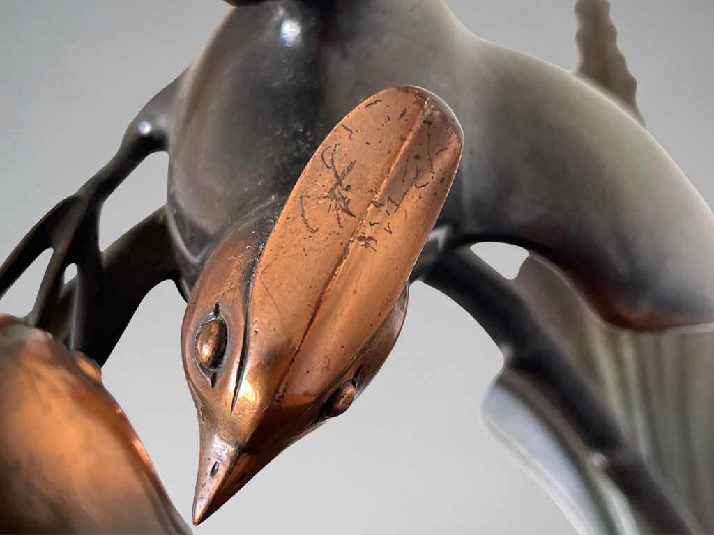 Marcel GUILLEMARD (1886–1932) / Atelier Primavera — Couple de mésanges huppées, importante sculpture Art Déco (77 cm)