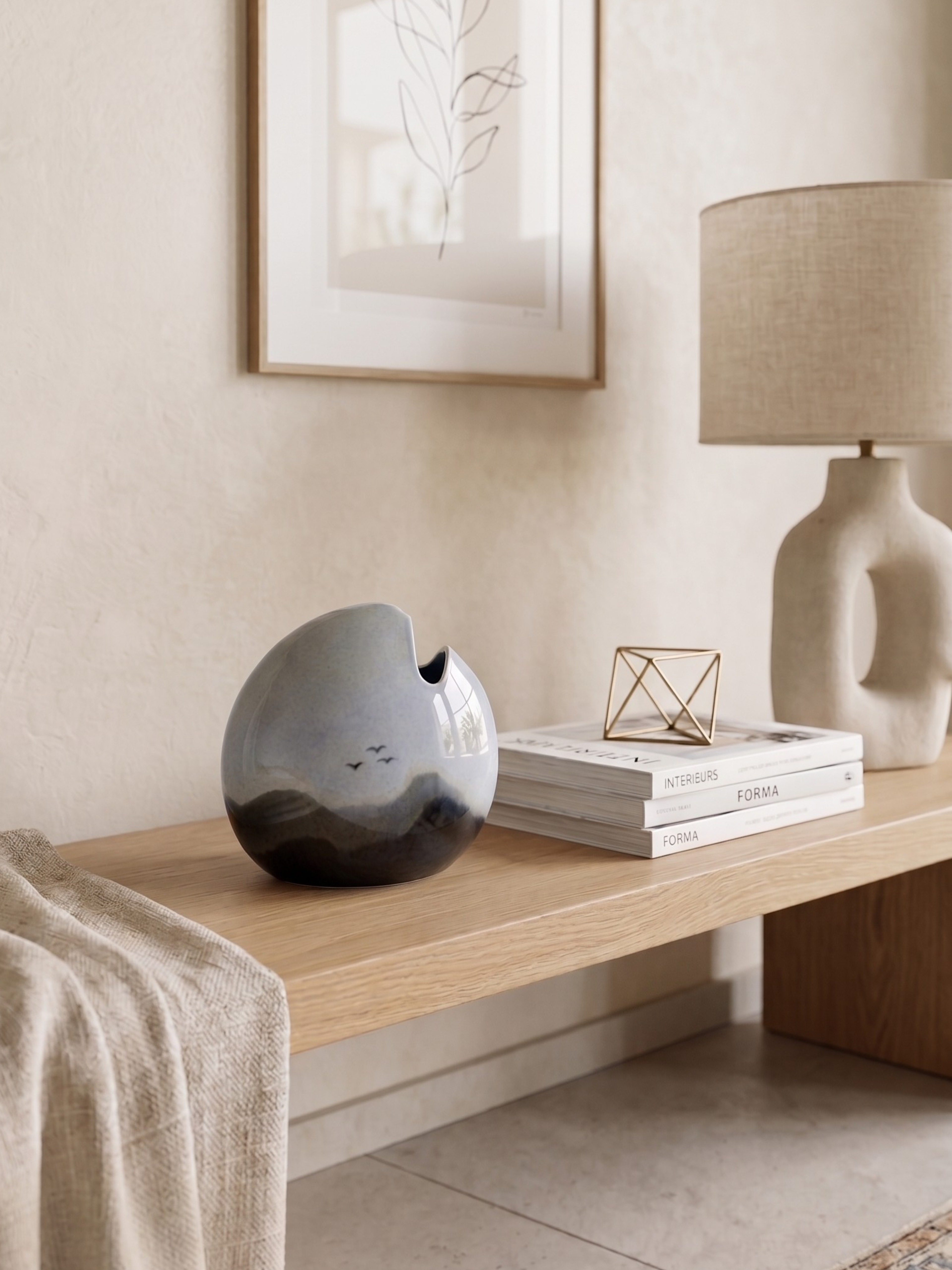 Virebent Porzellanvase – stilisiertes Landschaftsdekor – Modell Poisson TGM – 18 cm