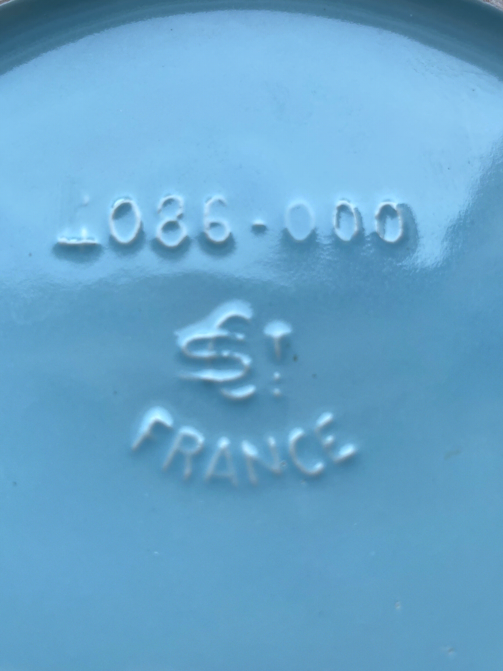 Cache-pot jardinière Saint-Clément signé Blanche Letalle modèle 4086-000 en céramique bleu et dorure – 28 cm