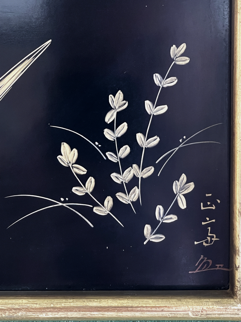 Tableau en laque japonaise incrustée – oiseau “Sekirei” – travail artisanal, édition limitée