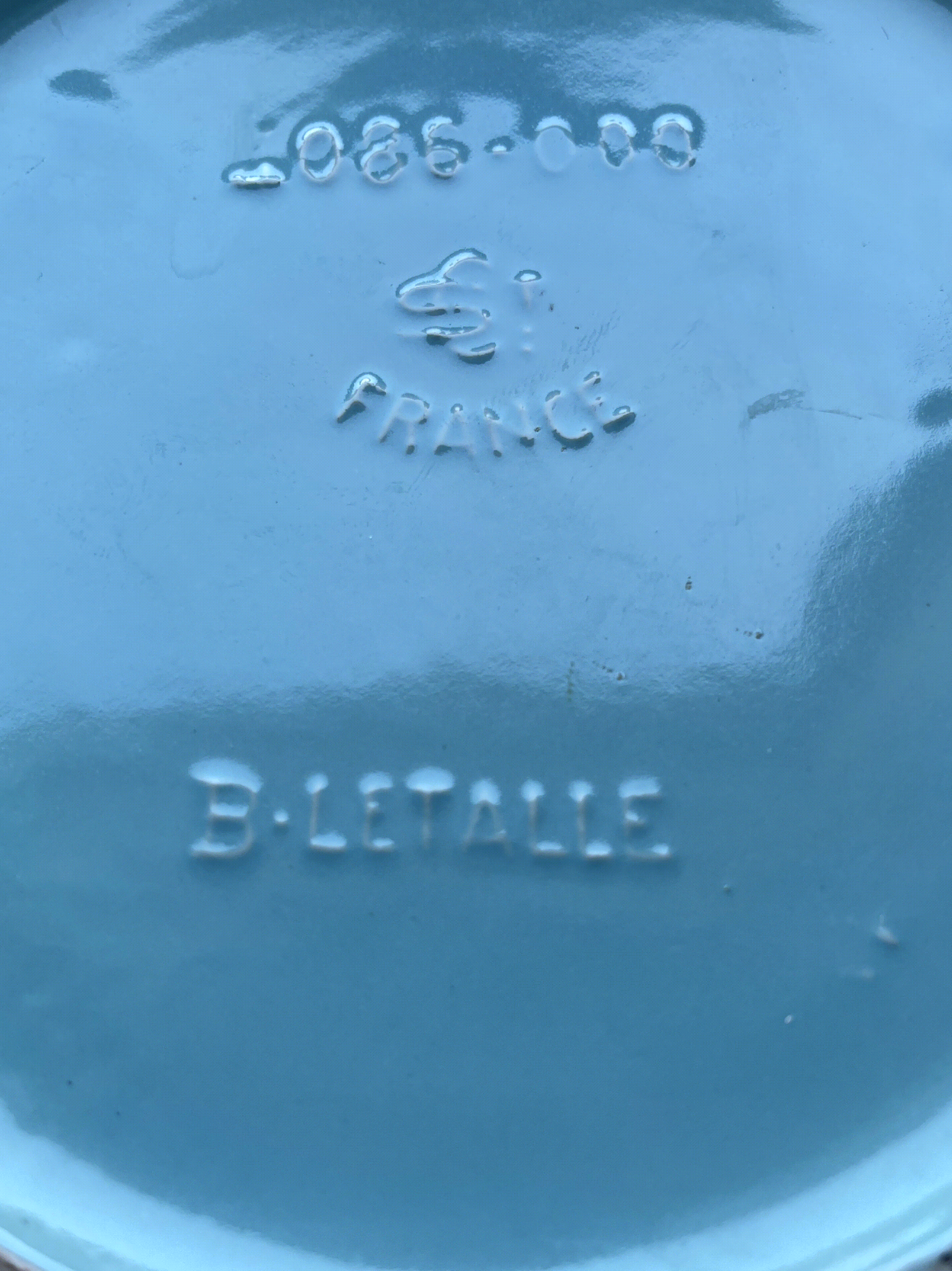 Cache-pot jardinière Saint-Clément signé Blanche Letalle modèle 4086-000 en céramique bleu et dorure – 28 cm