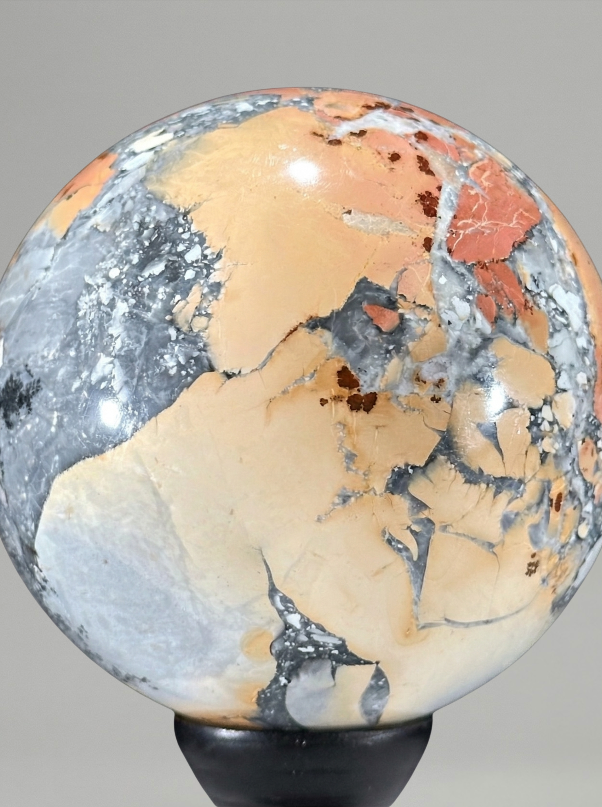 Decorative duo — Maligano Jasper sphere & quartz cluster on bases