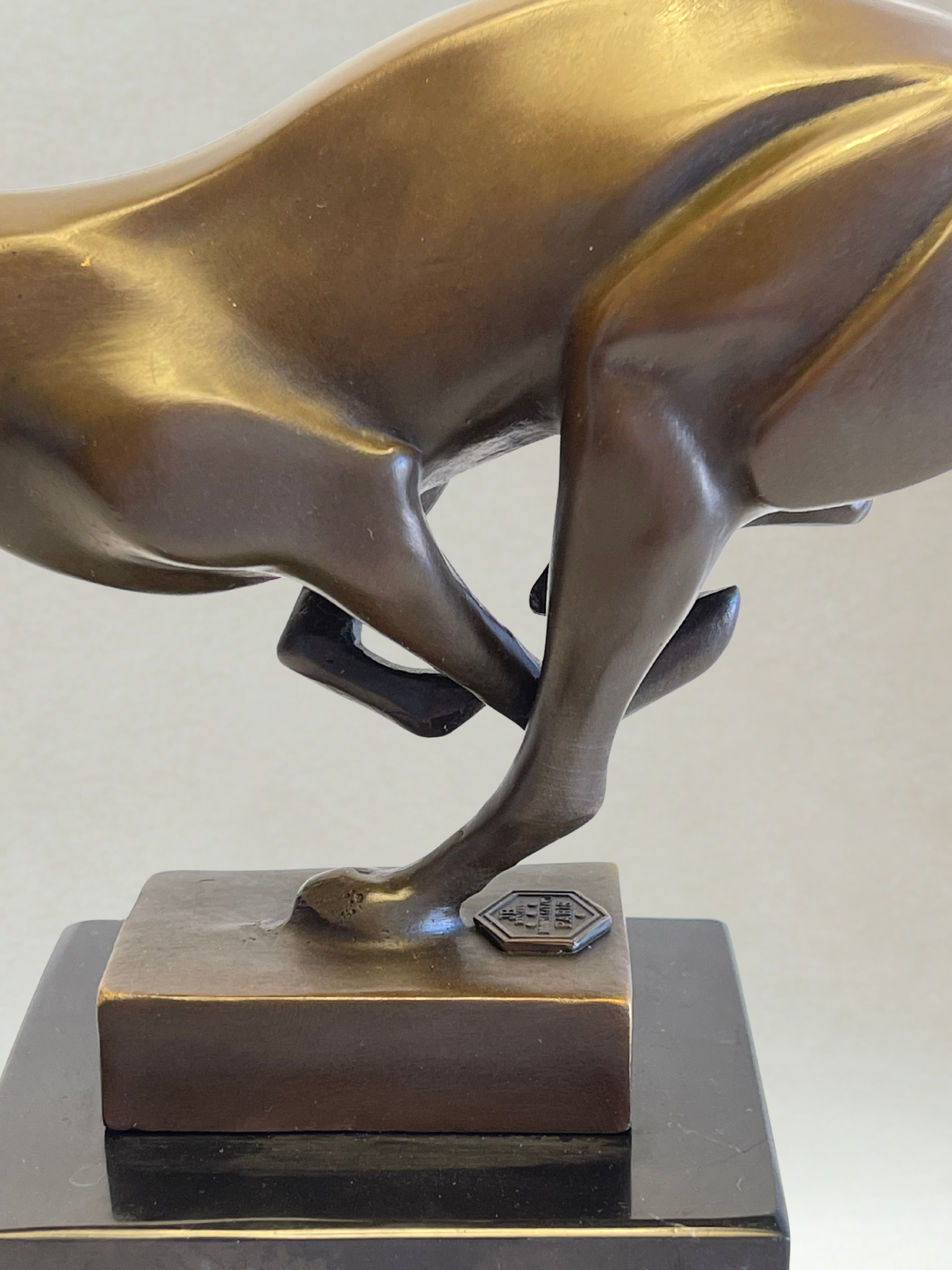 Art Deco Sculpture – Running Panther - Patinated Bronze – 19cm
