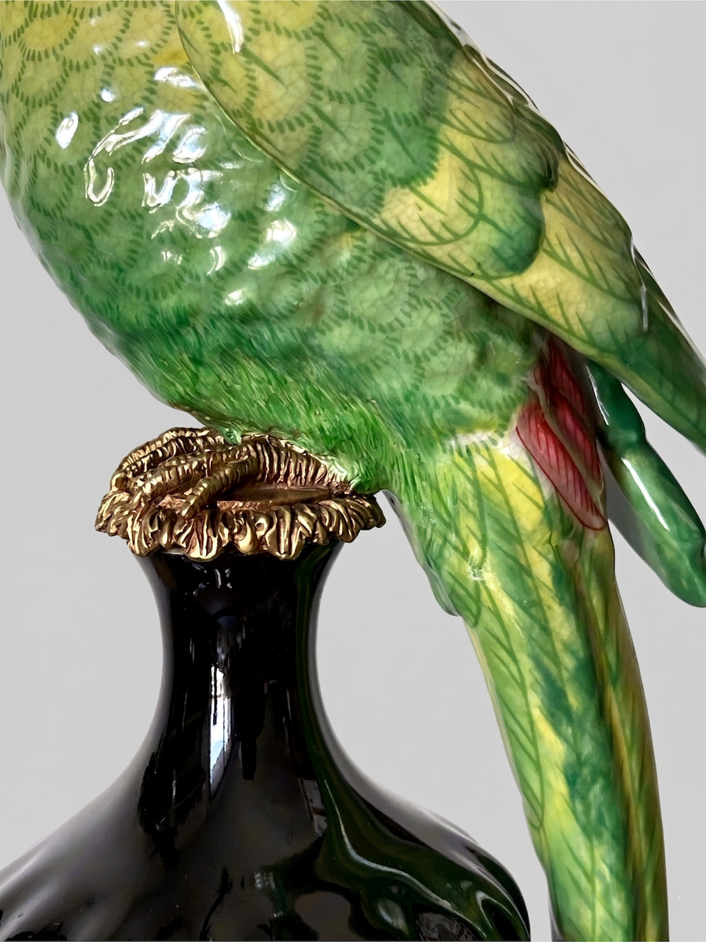Pair of parrot candlesticks in porcelain and gilt bronze – Louis XVI style – 47 cm