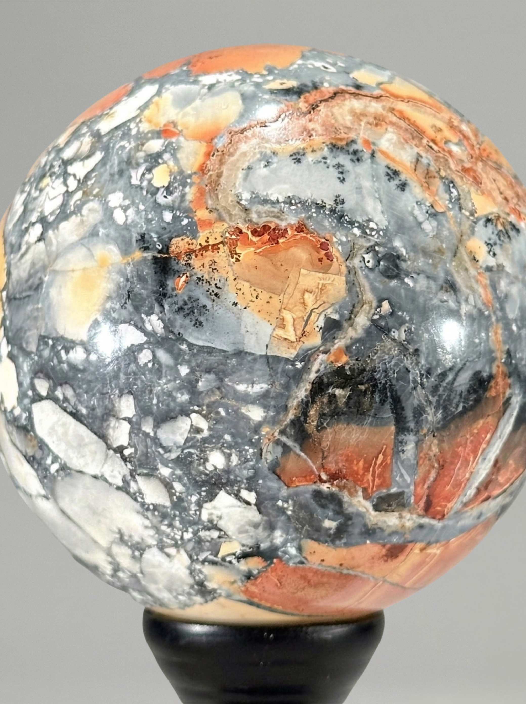 Decorative duo — Maligano Jasper sphere & quartz cluster on bases
