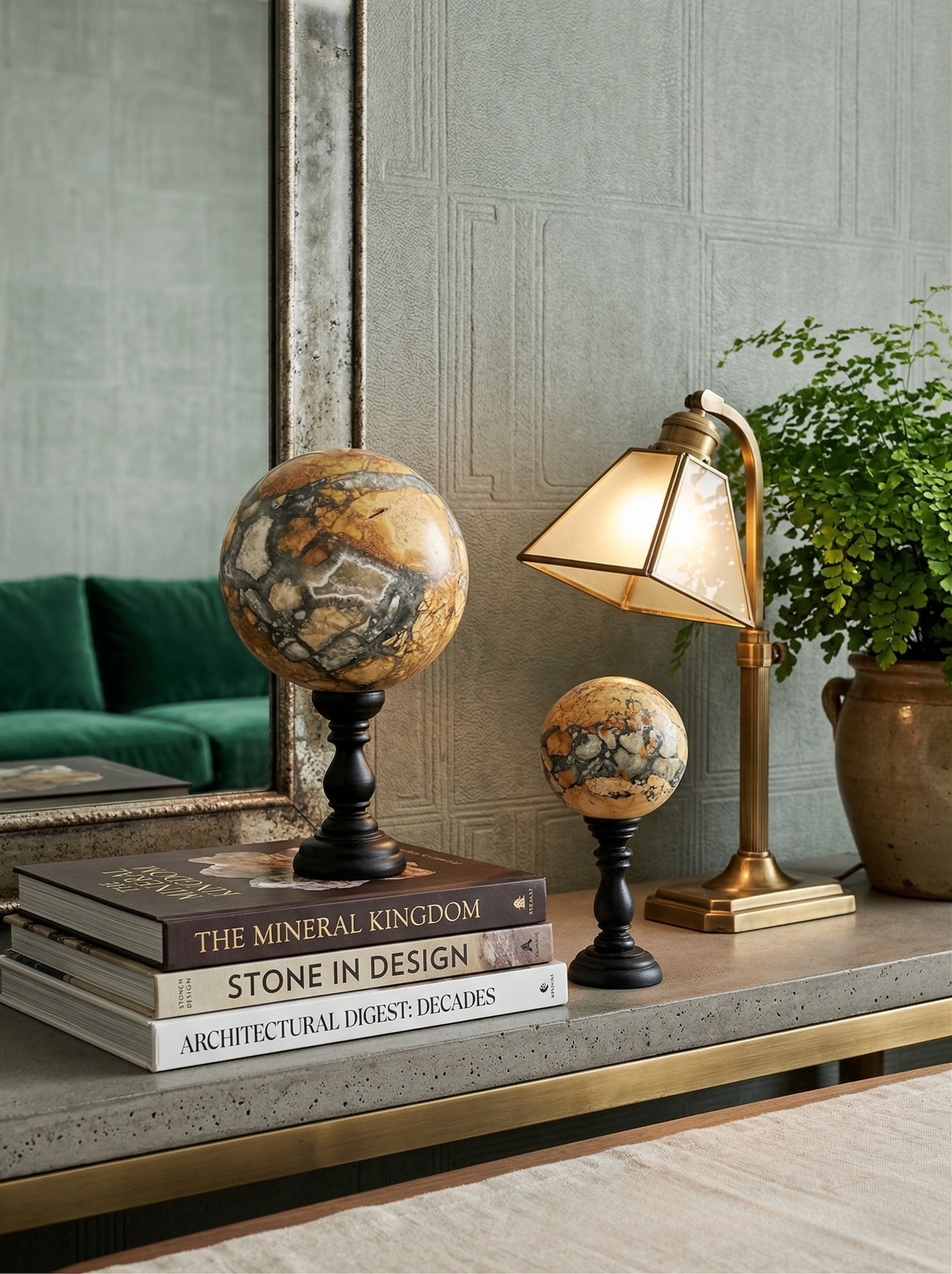 Pair of Maligano Jasper Spheres — Mineral Sculpture on Stands