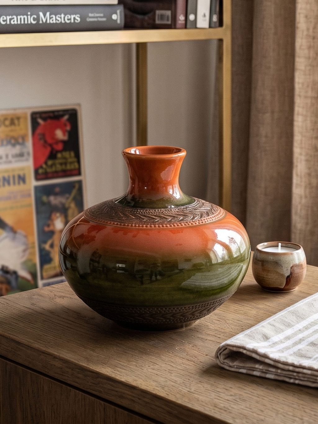 Vase Dümler & Breiden 174/15 West Germany en céramique émaillée – Années 1960-70 – Dégradé brun et vert