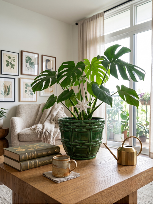 Cache-pot / jardinière Art Déco Saint-Clément signé Blanche Letalle – Céramique émaillée vert malachite
