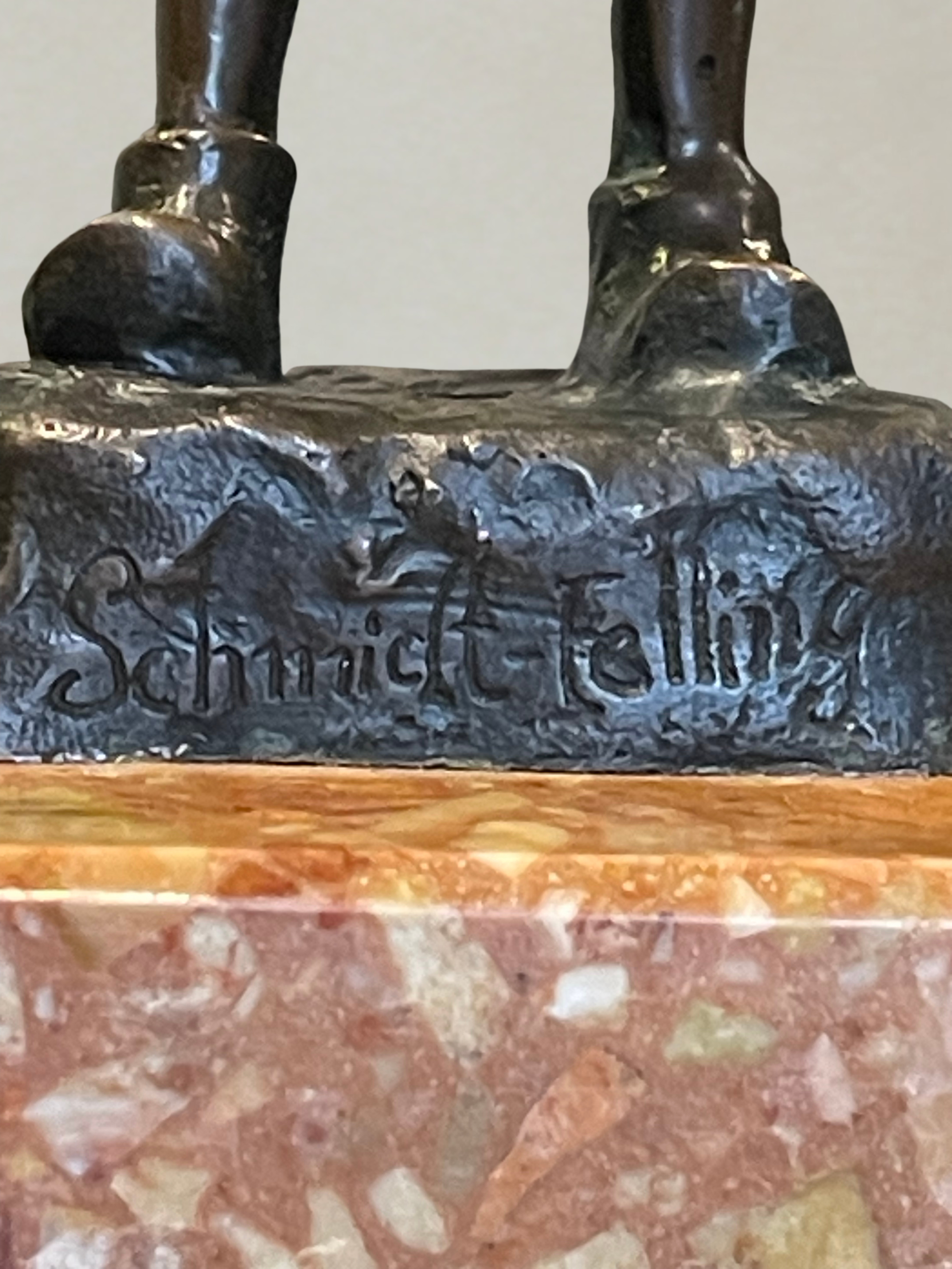 Bronze ancien signé Schmidt-Felling – Jeune garçon – Sculpture Belle Époque - 24cm