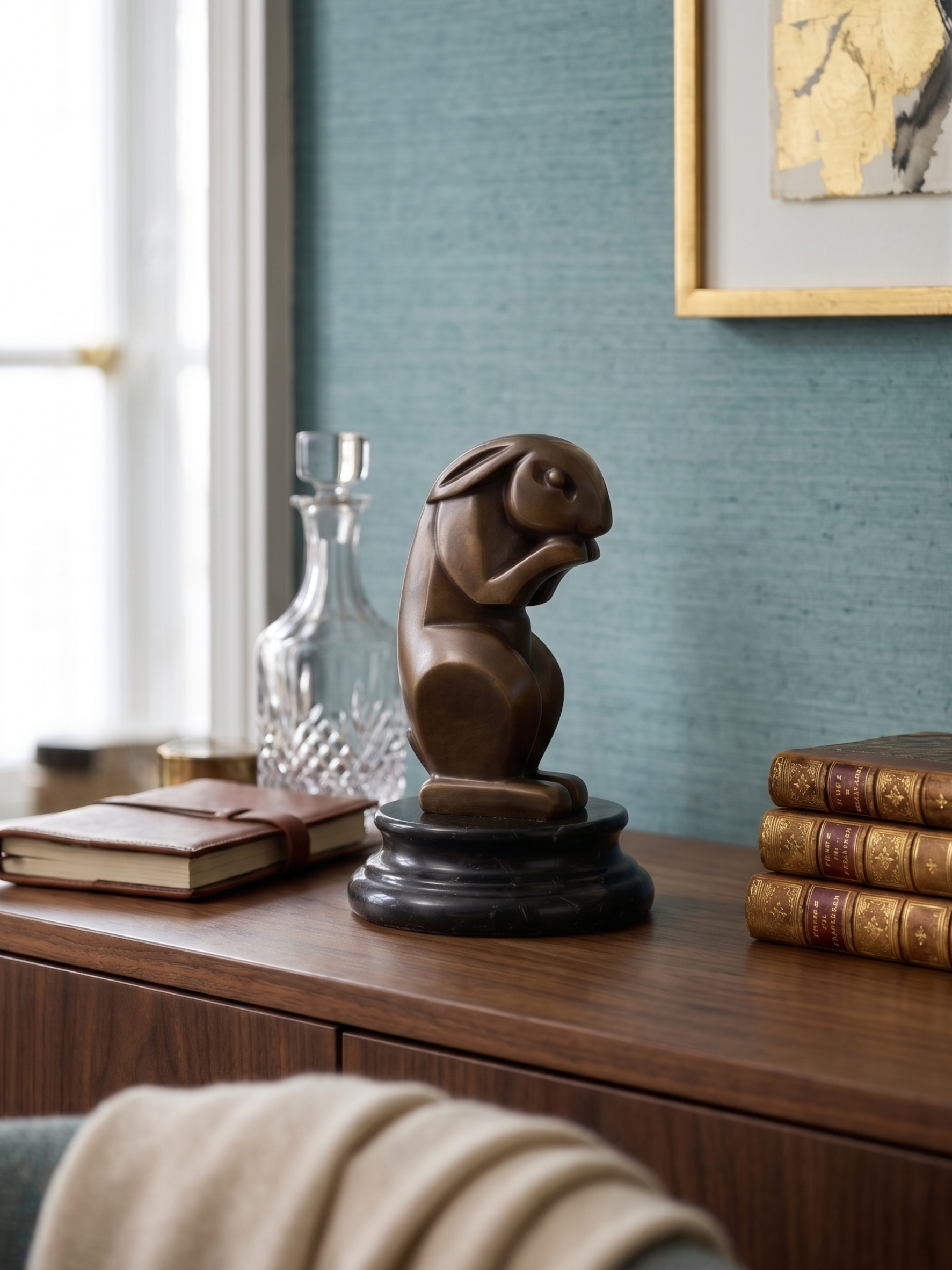 Patinated bronze rabbit sculpture, signed Bizette, Art Deco style - 16cm