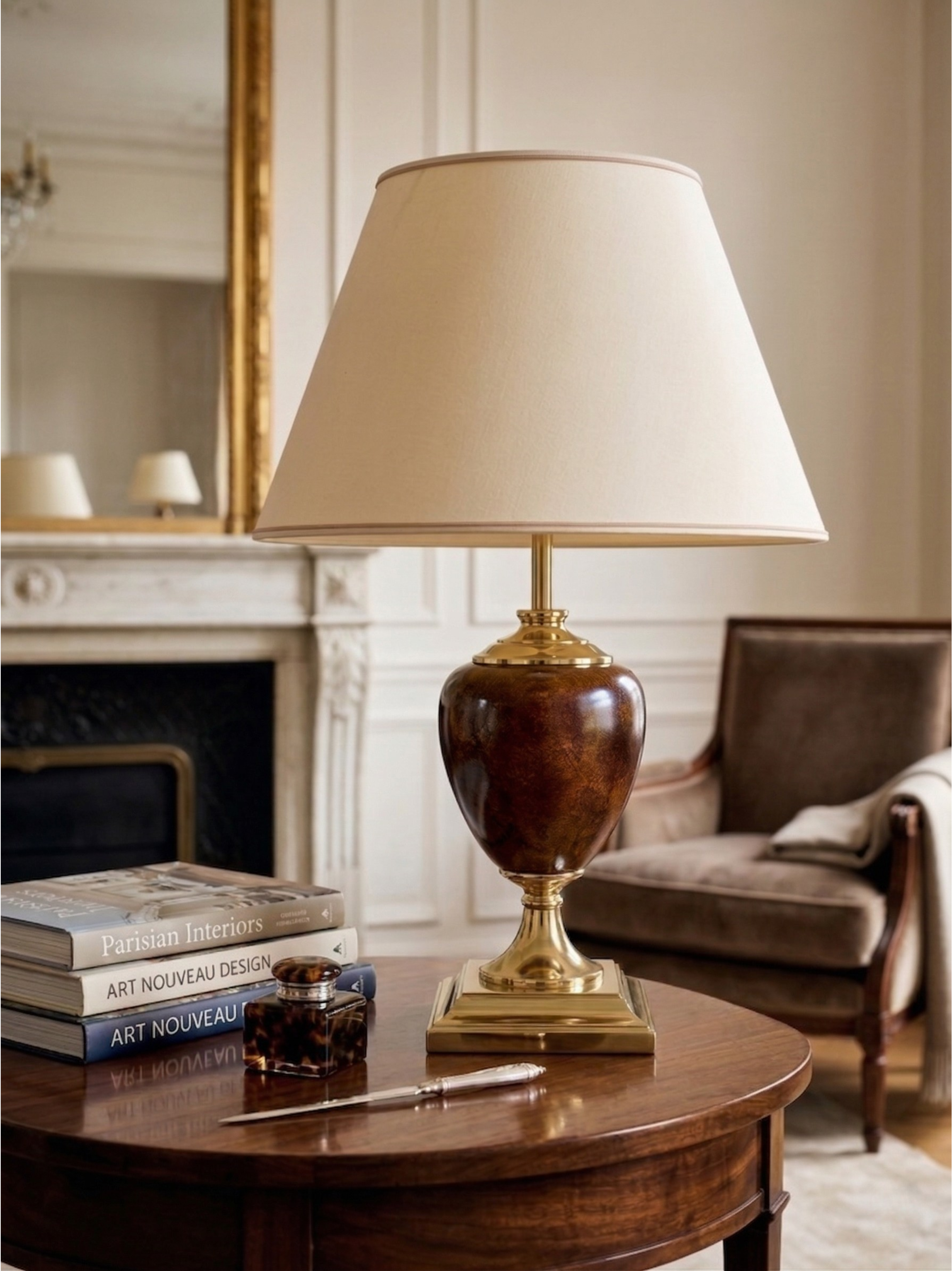 Deknudt Table Lamp – Brass & Ceramic – Neoclassical style – Ref 3615/1 - H.63 cm