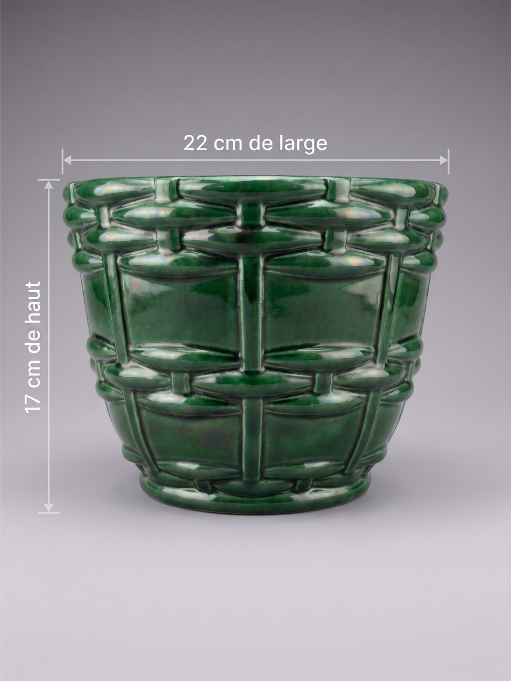 Cache-pot / jardinière Art Déco Saint-Clément signé Blanche Letalle – Céramique émaillée vert malachite