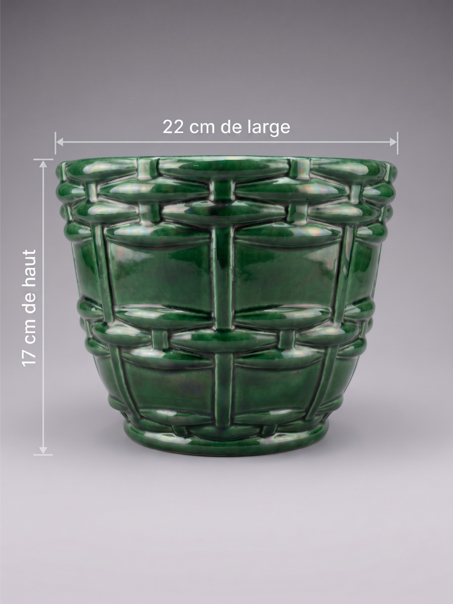 Cache-pot / jardinière Art Déco Saint-Clément signé Blanche Letalle – Céramique émaillée vert malachite