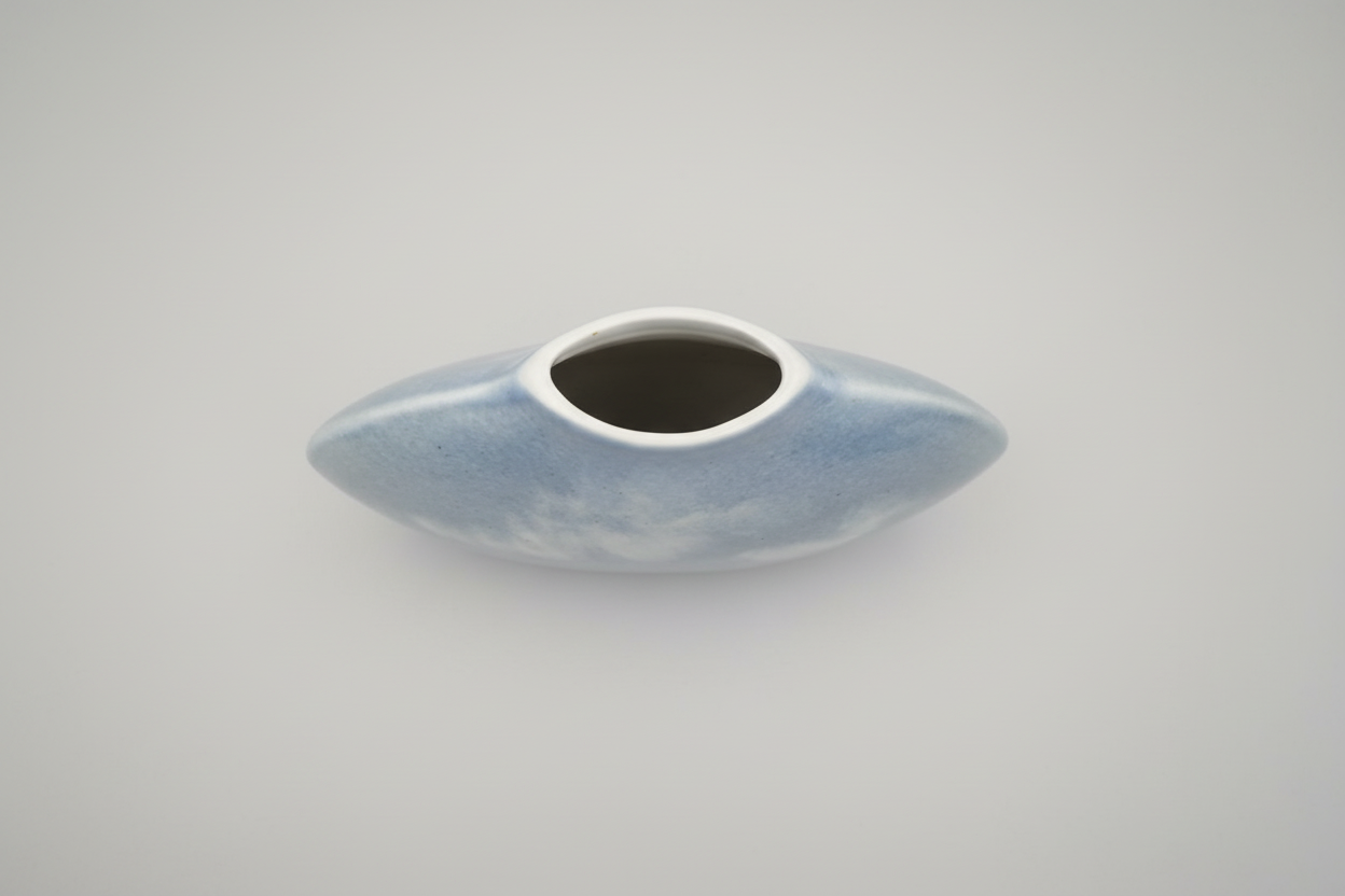 Virebent Porzellanvase – minimalistische Landschaft, Frankreich, 1970er Jahre – 16cm