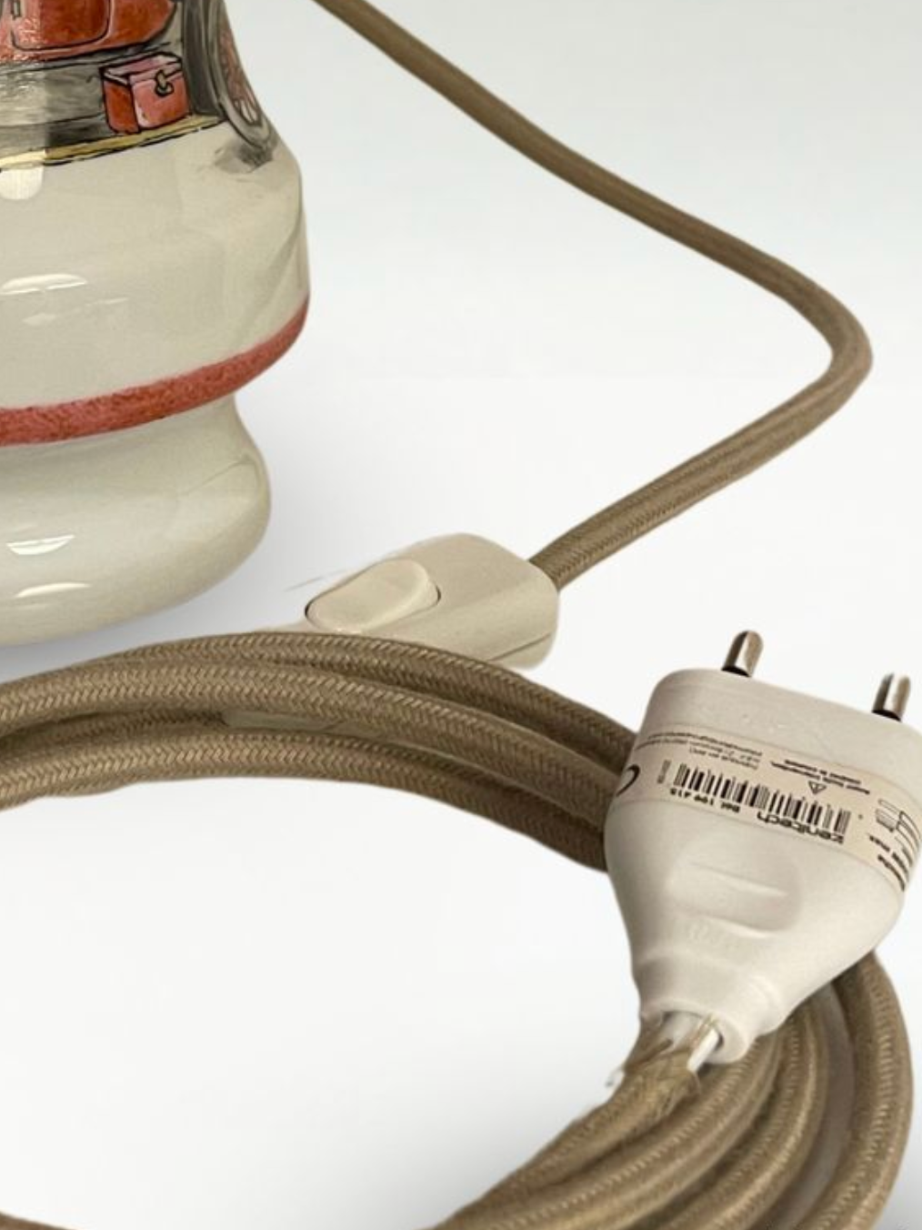 Lampe en porcelaine de Limoges peinte à la main – Décor automobile ancien – 40cm