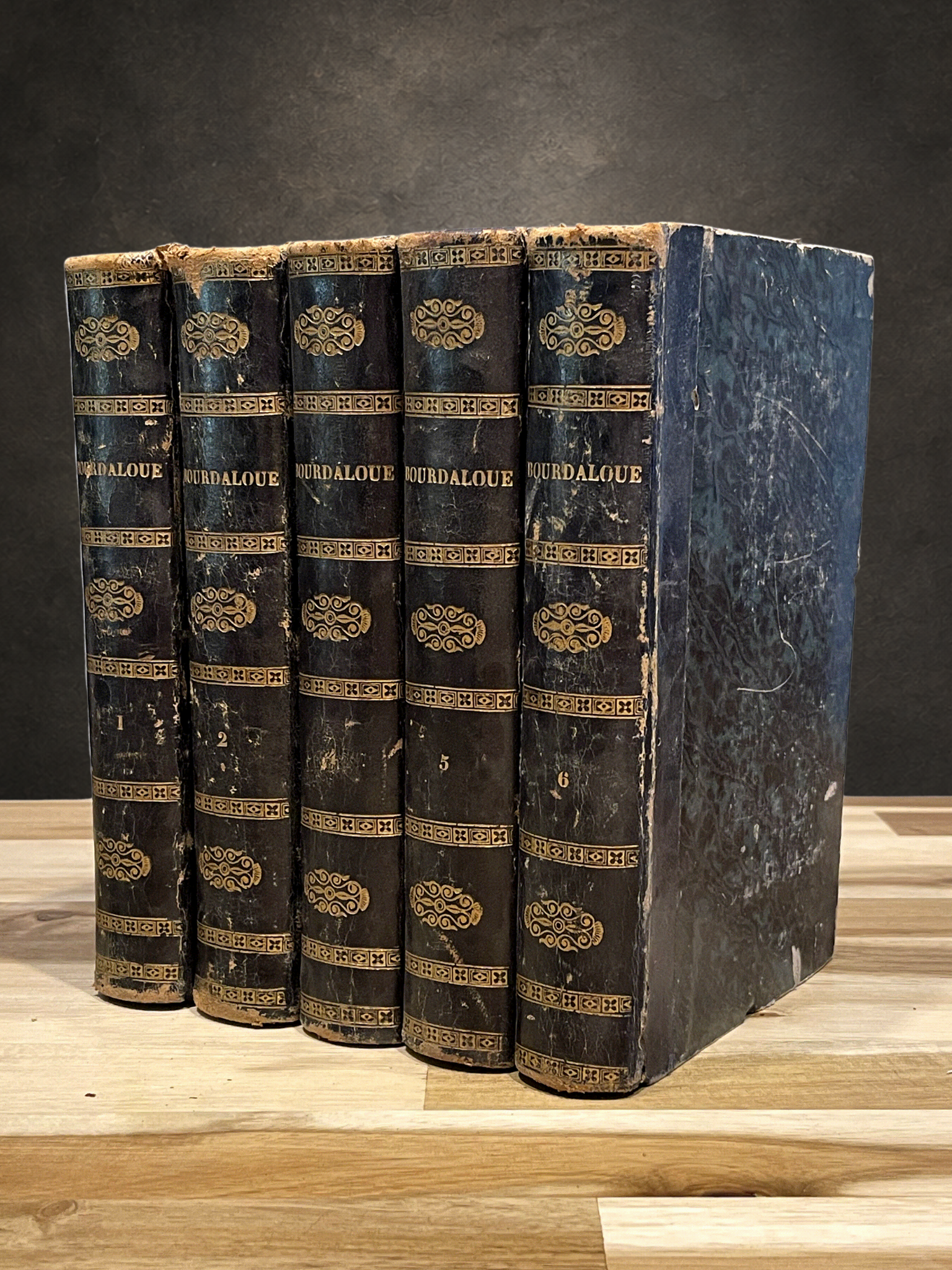Lot de 5 livres anciens reliés – Œuvres de Bourdaloue – Édition de 1850 – Reliures plein cuir – XIXe siècle