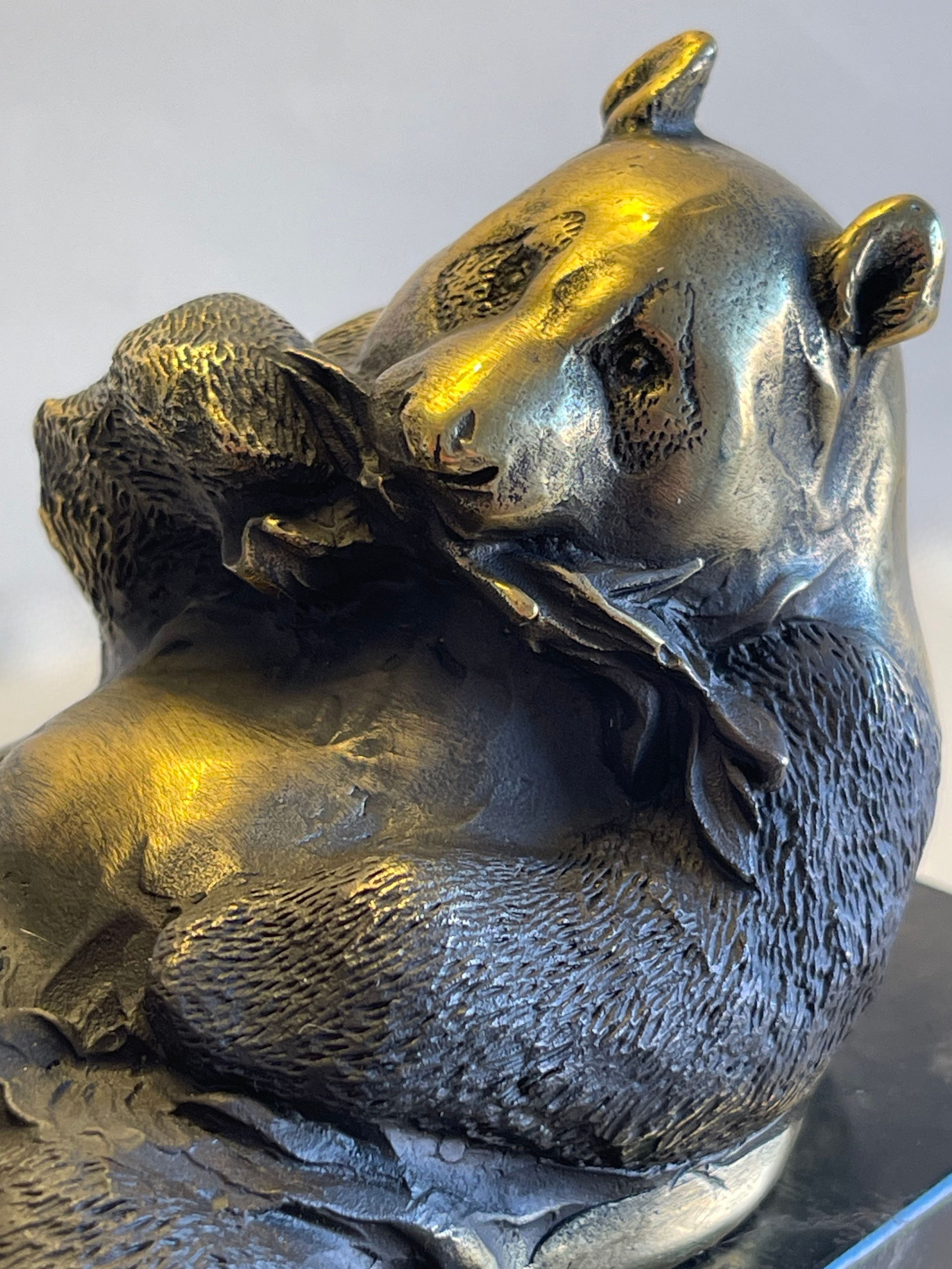 Art Deco Bronze Panda Sculpture – signed Milo – marble base