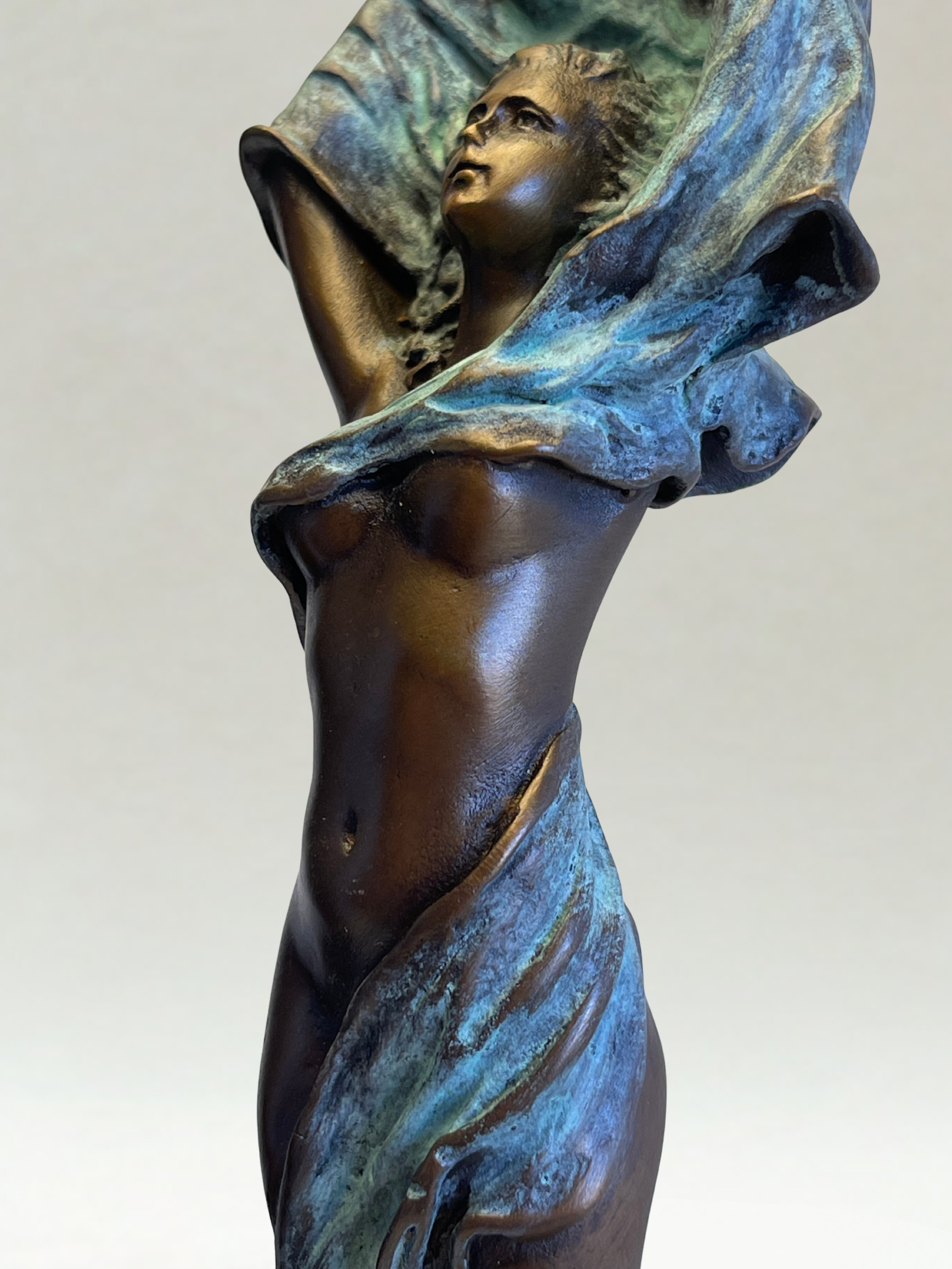 Art Deco polychrome bronze sculpture – Woman with drapery – Signed MILO - 36cm