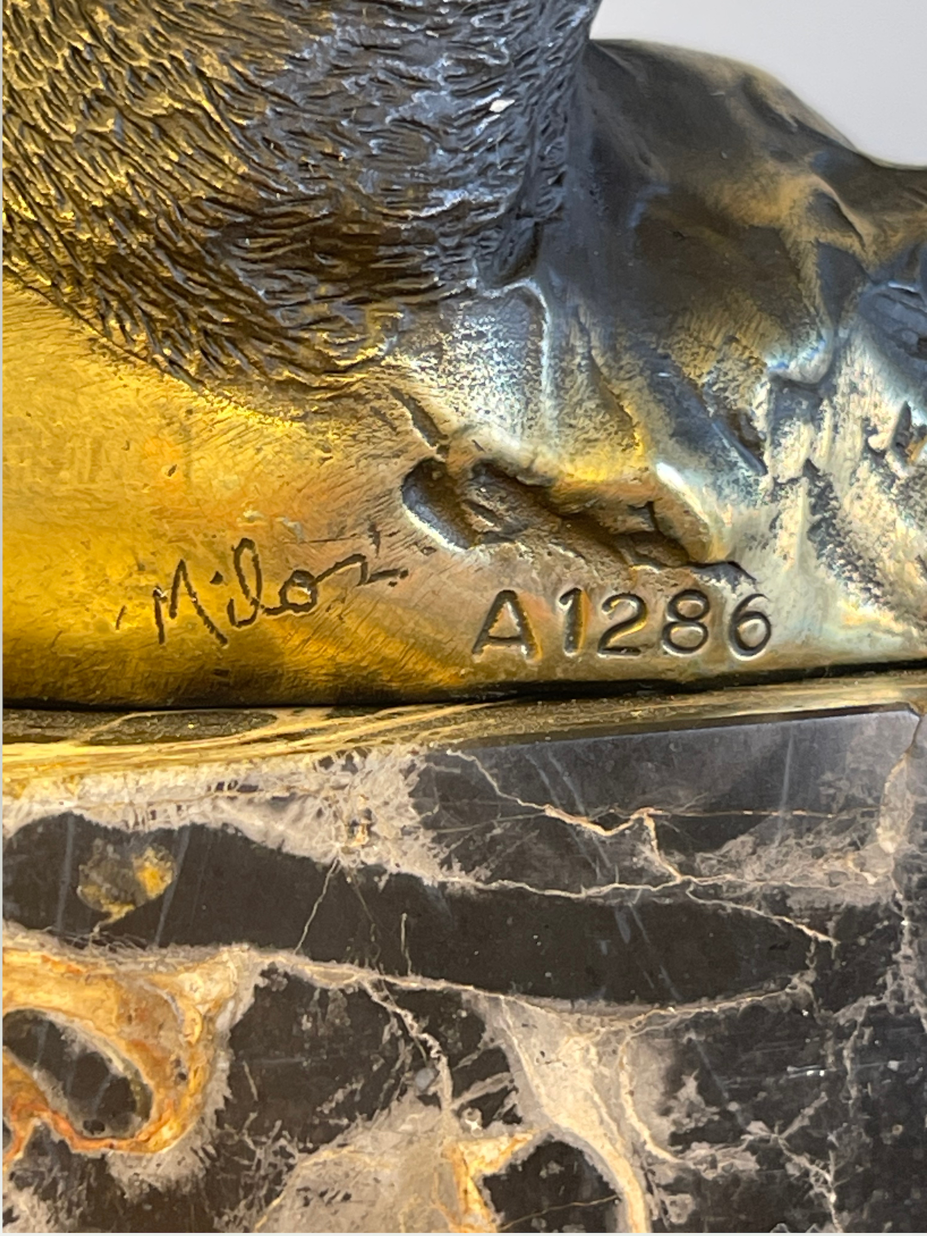 Art Deco Bronze Panda Sculpture – signed Milo – marble base