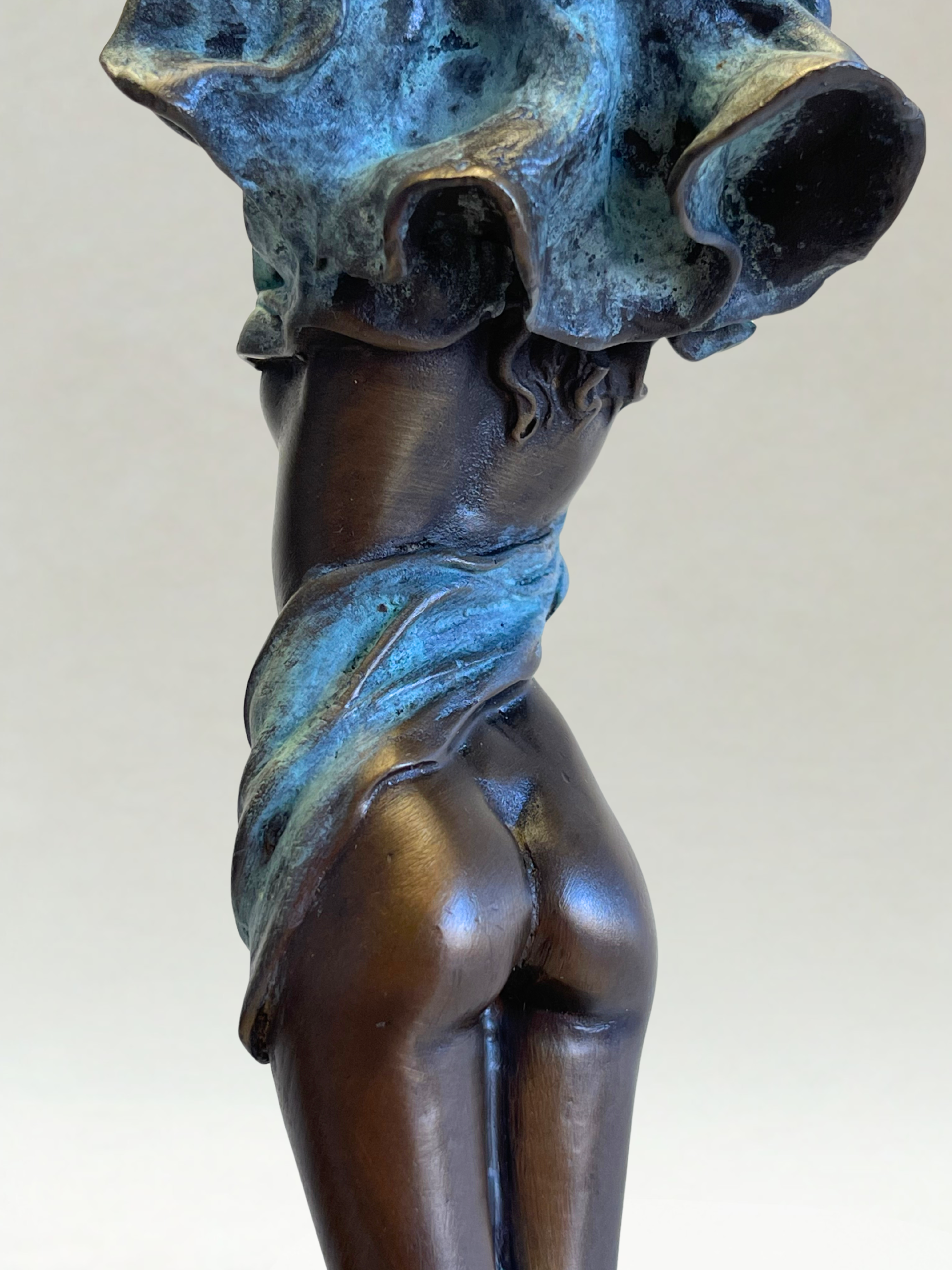Art Deco polychrome bronze sculpture – Woman with drapery – Signed MILO - 36cm