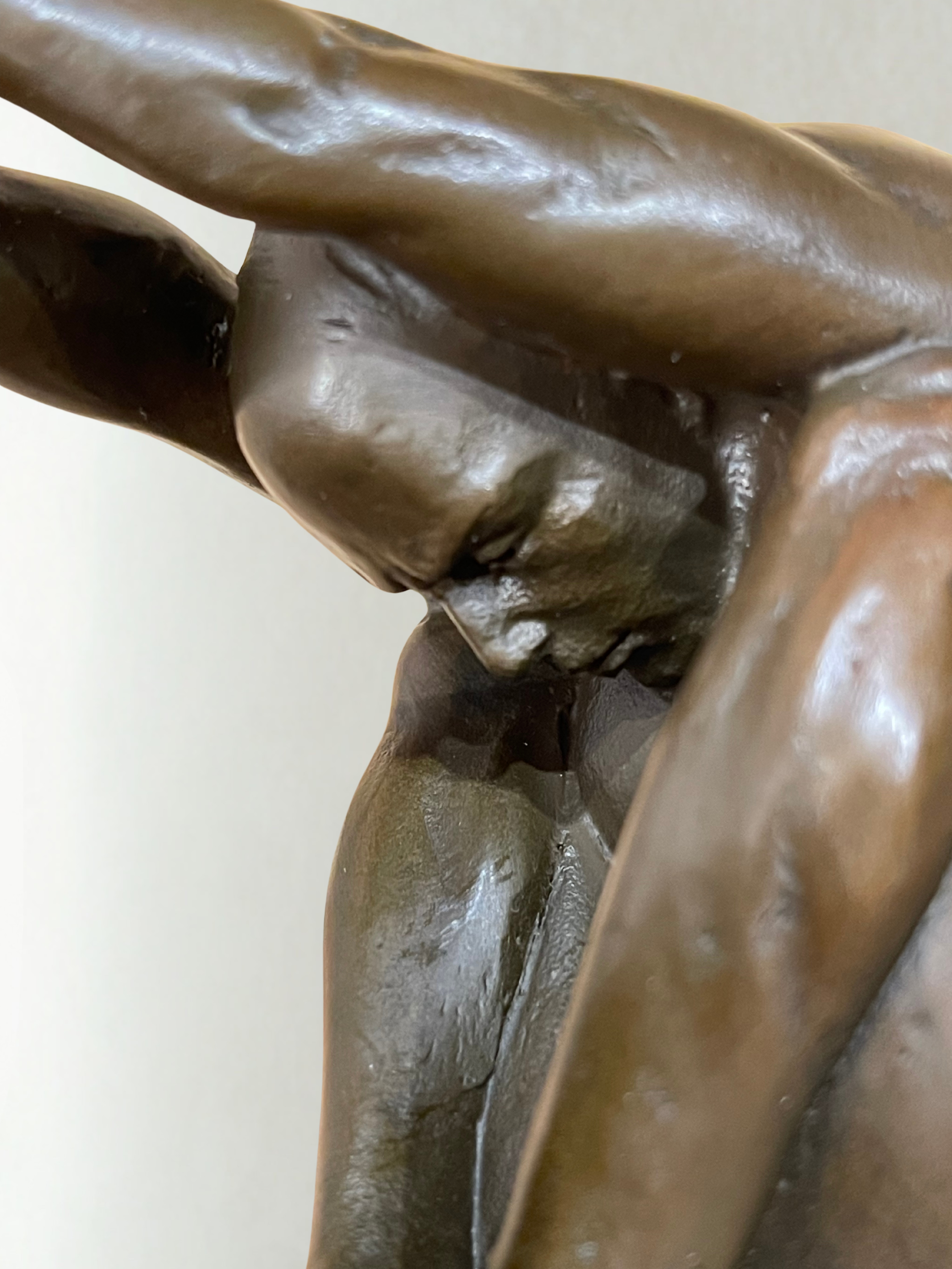 Art Deco Male Nude Bronze – Signed Milo – Guaranteed Paris Bronze – Marble base