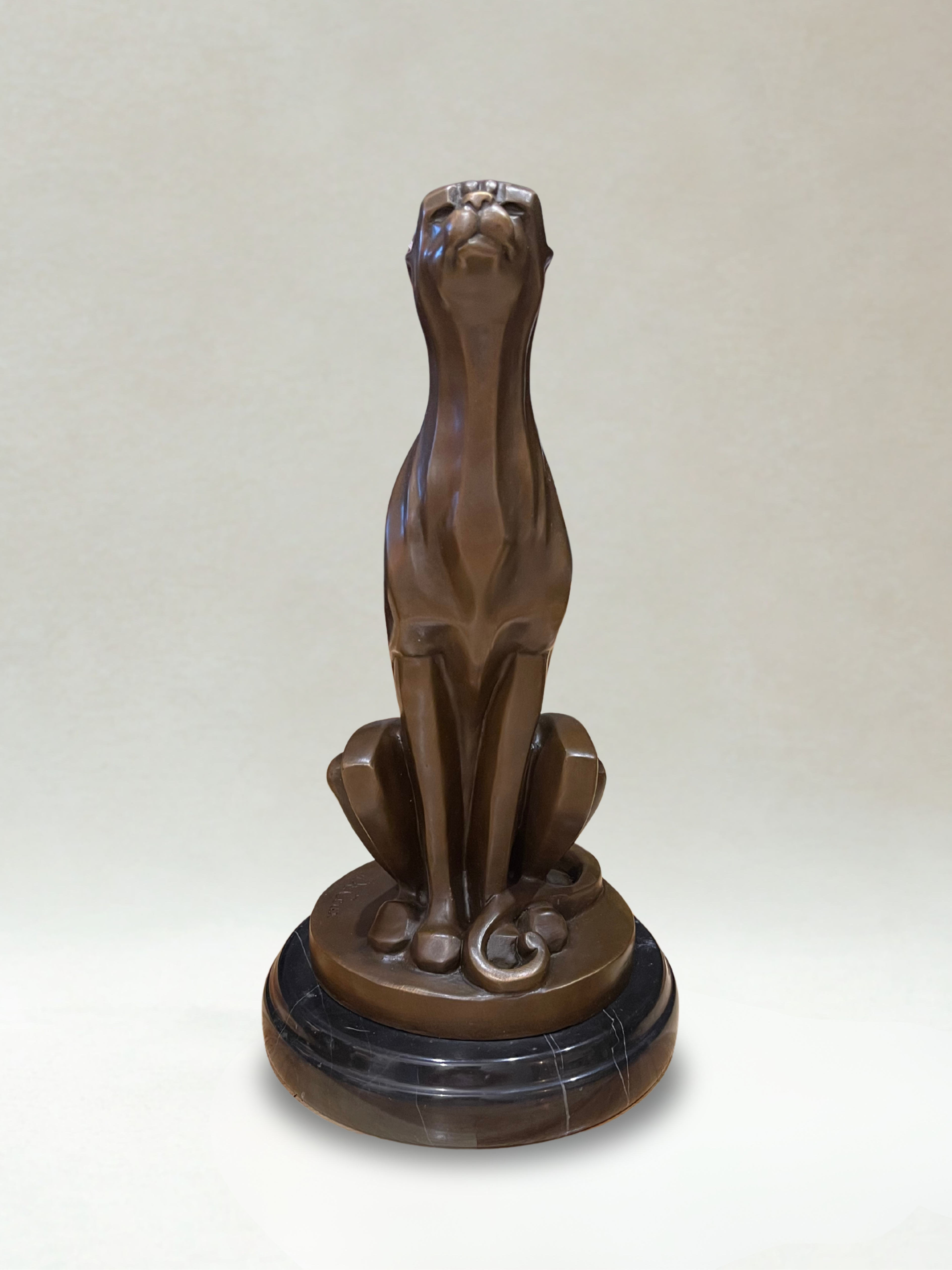 Art Deco bronze panther – Signed De Coux – 30cm - 4kg – Marble base