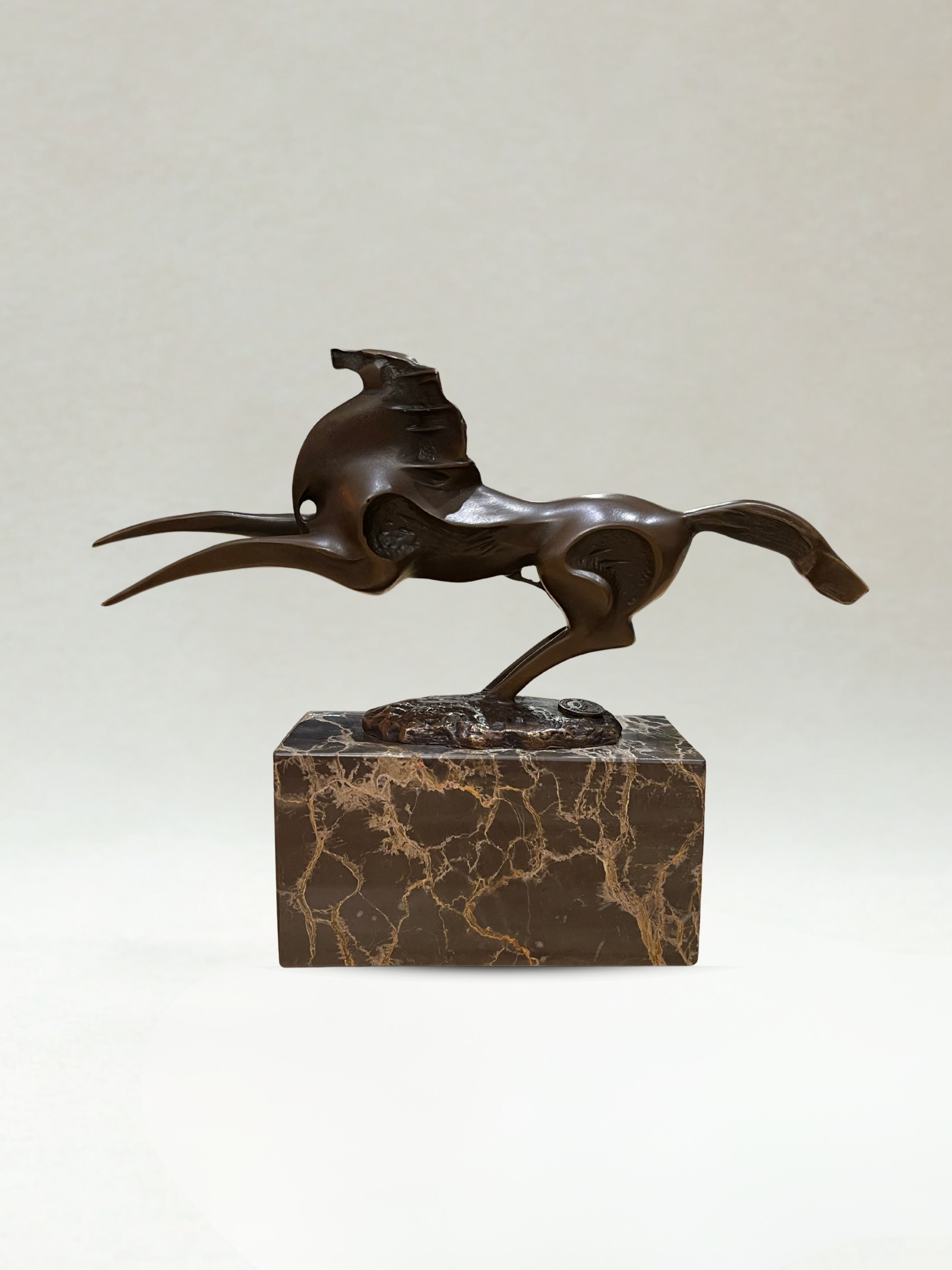 Bronze sculpture – Galloping horse – Signed Milo – Marble base - 18cm