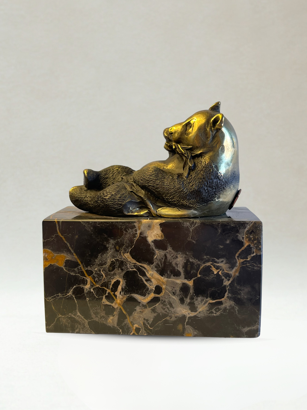 Art Deco Bronze Panda Sculpture – signed Milo – marble base