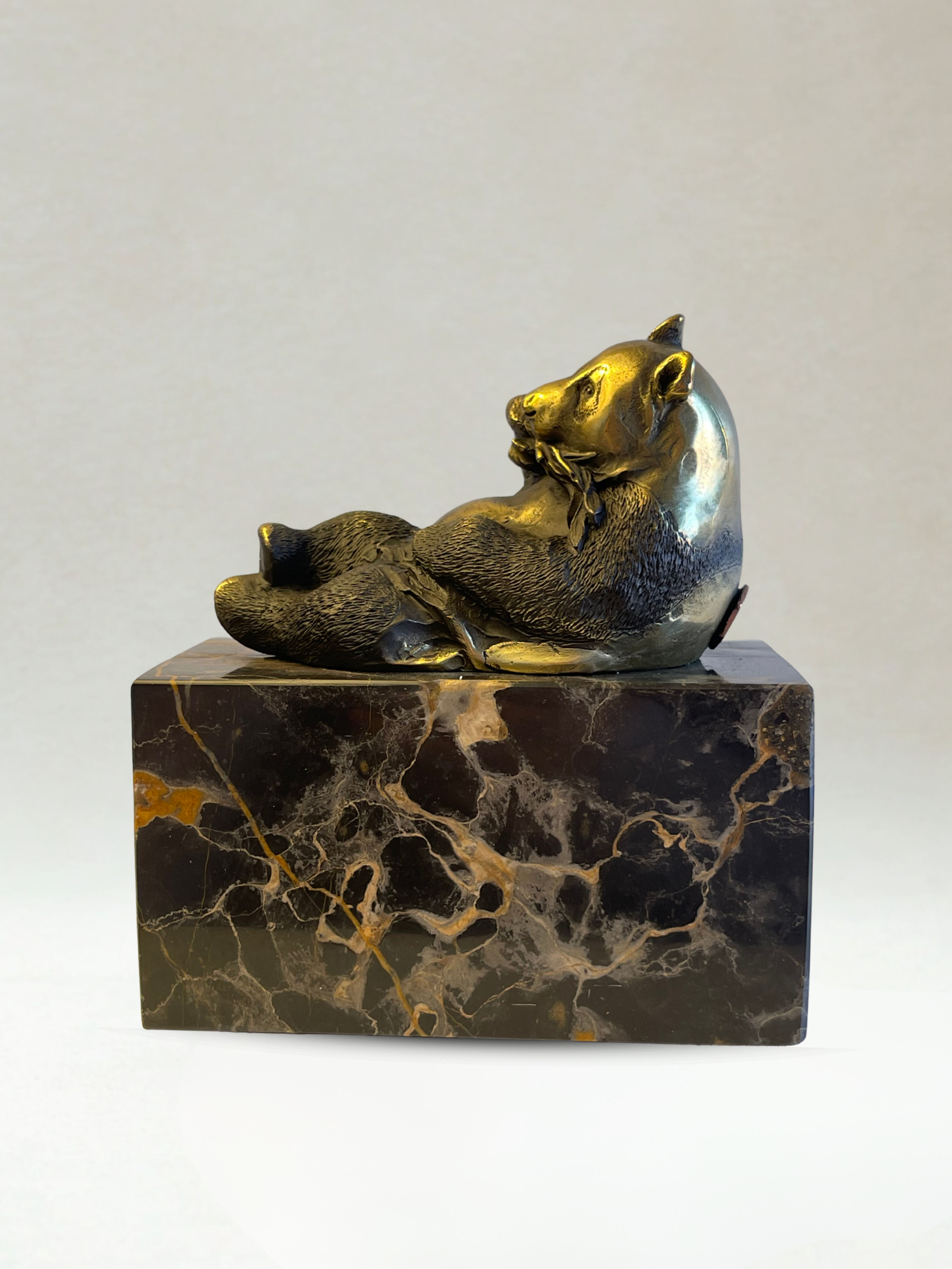 Art Deco Bronze Panda Sculpture – signed Milo – marble base