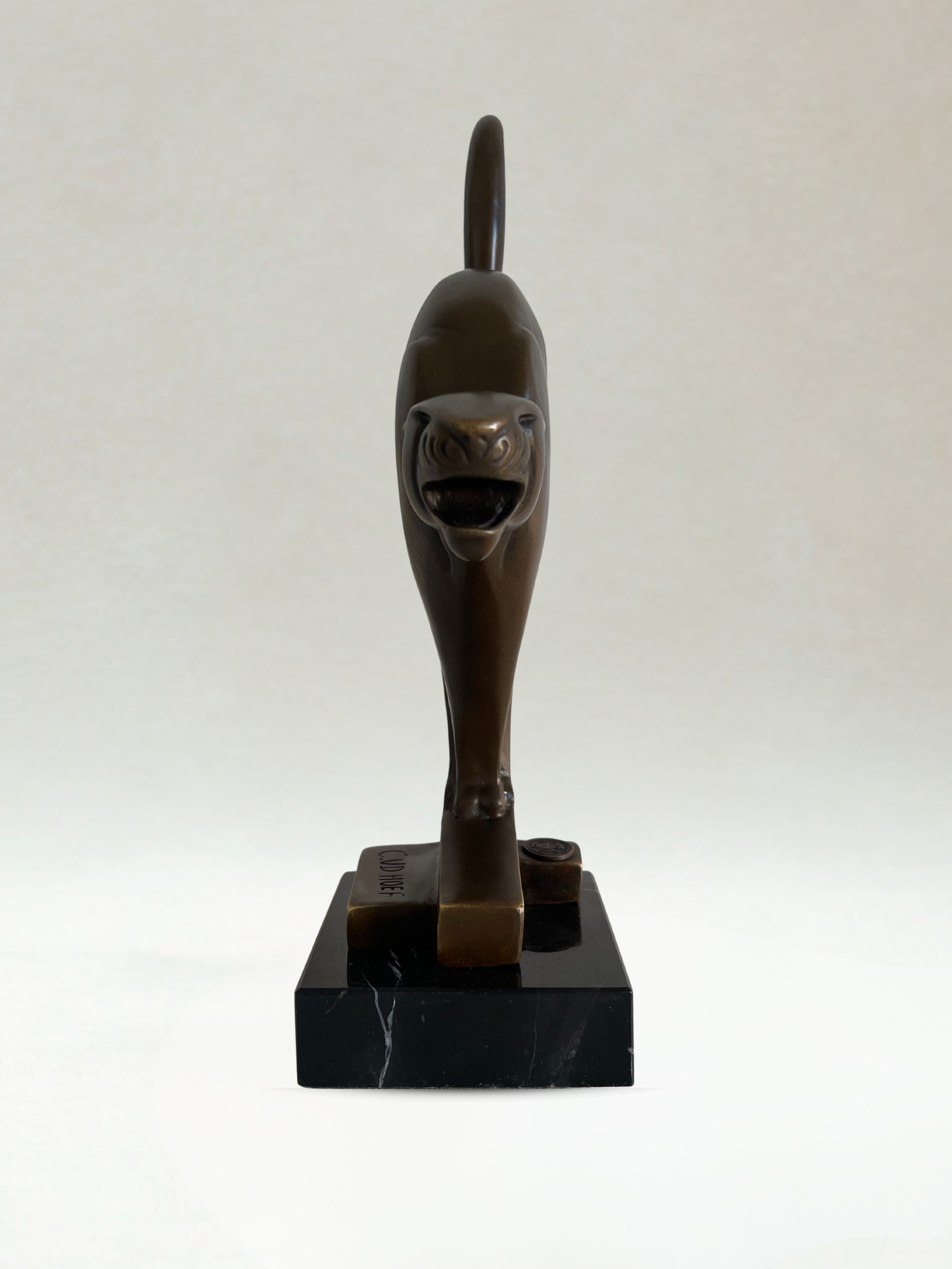 Art Deco Bronze Panther – signed C. V. D. Hoef – 26 cm