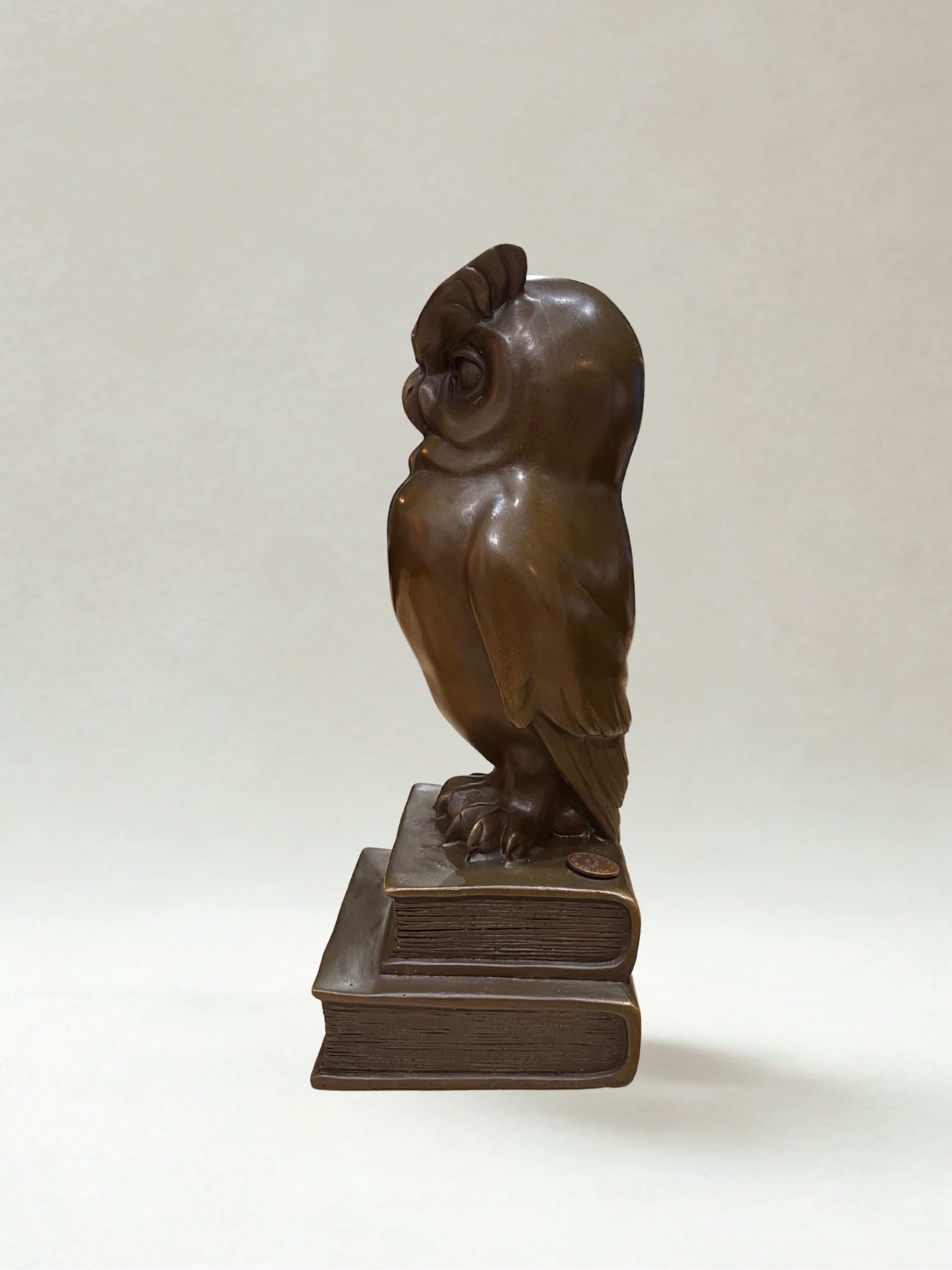 Art Deco Bronze Owl – Signed C. Potter – Bronze Garanti Paris – Book base