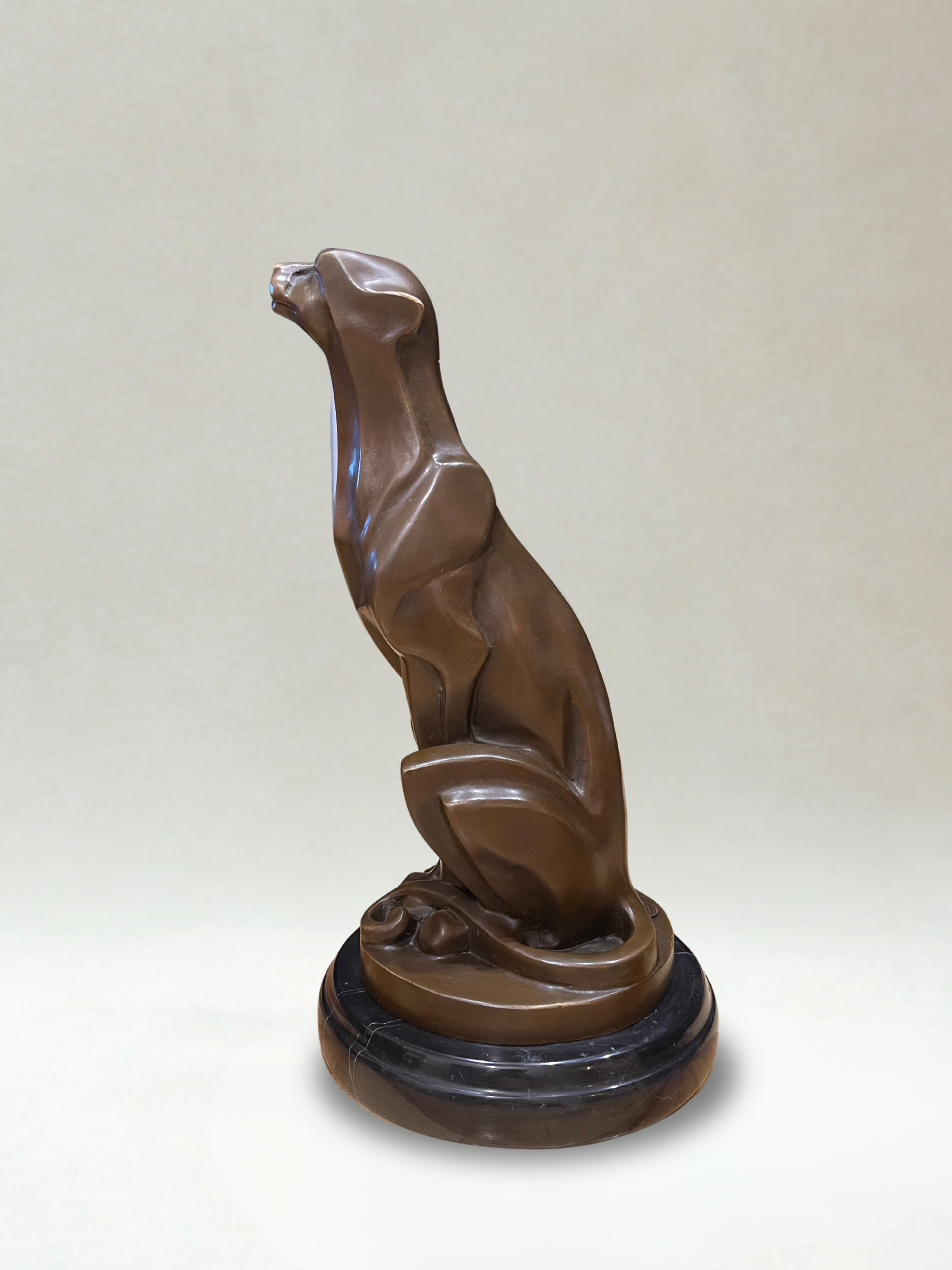 Art Deco bronze panther – Signed De Coux – 30cm - 4kg – Marble base