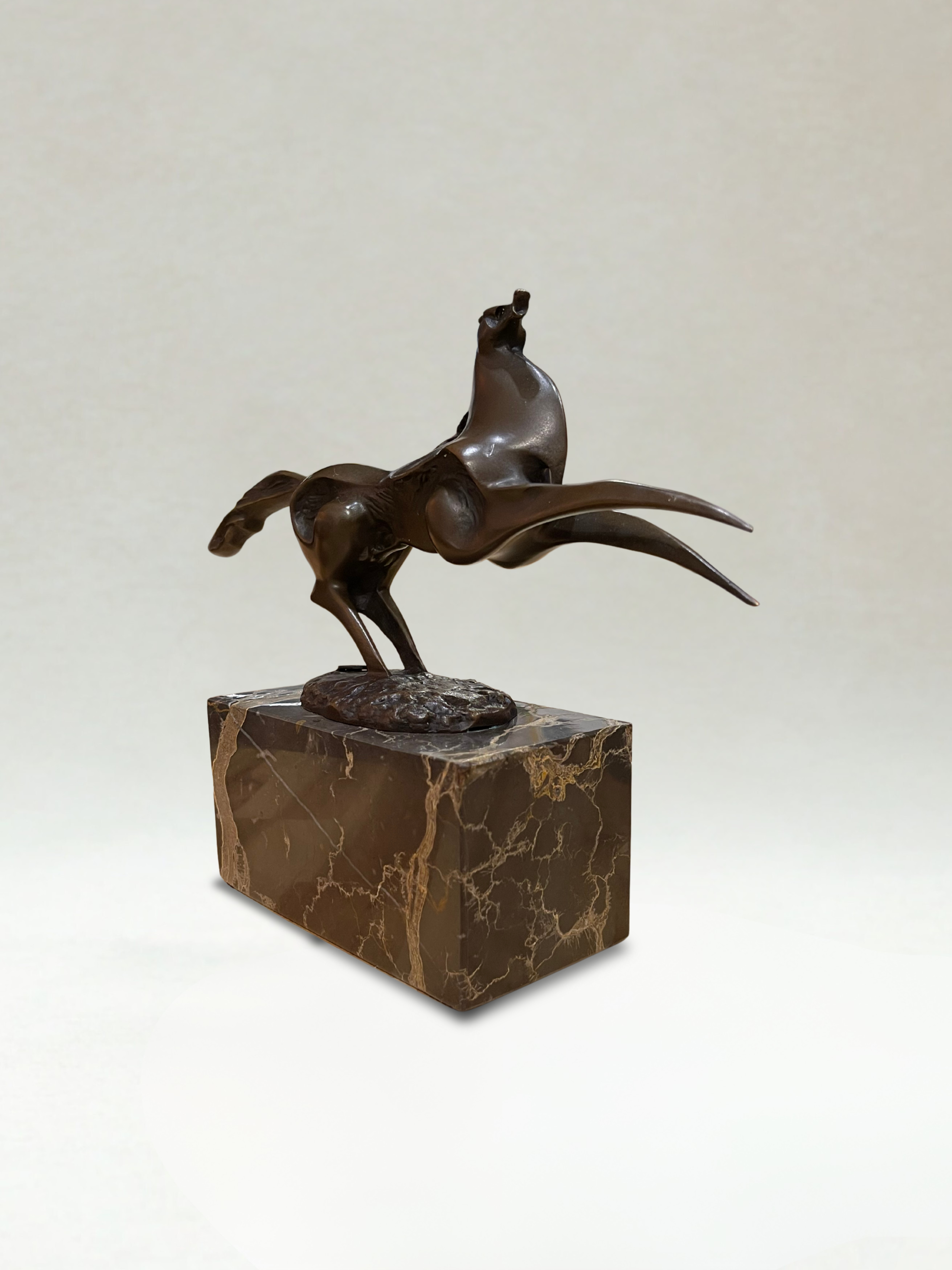 Bronze sculpture – Galloping horse – Signed Milo – Marble base - 18cm