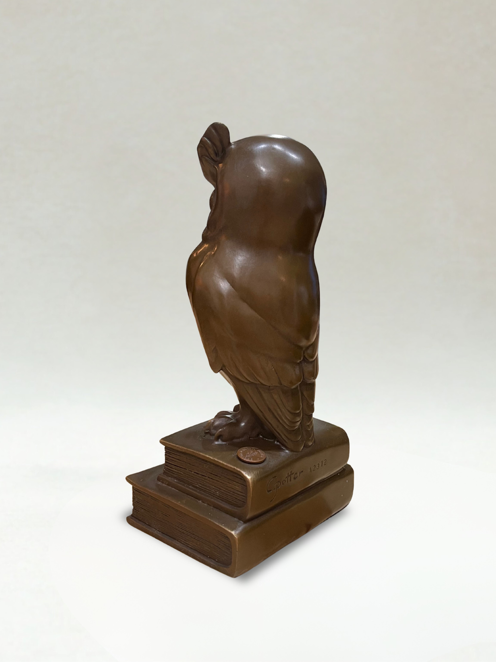 Art Deco Bronze Owl – Signed C. Potter – Bronze Garanti Paris – Book base
