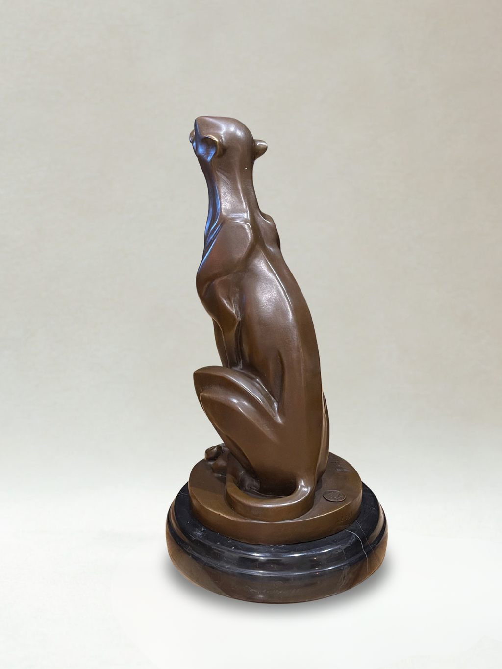 Art-déco-Panther aus Bronze – Signiert De Coux – 30cm – 4kg – Marmorsockel