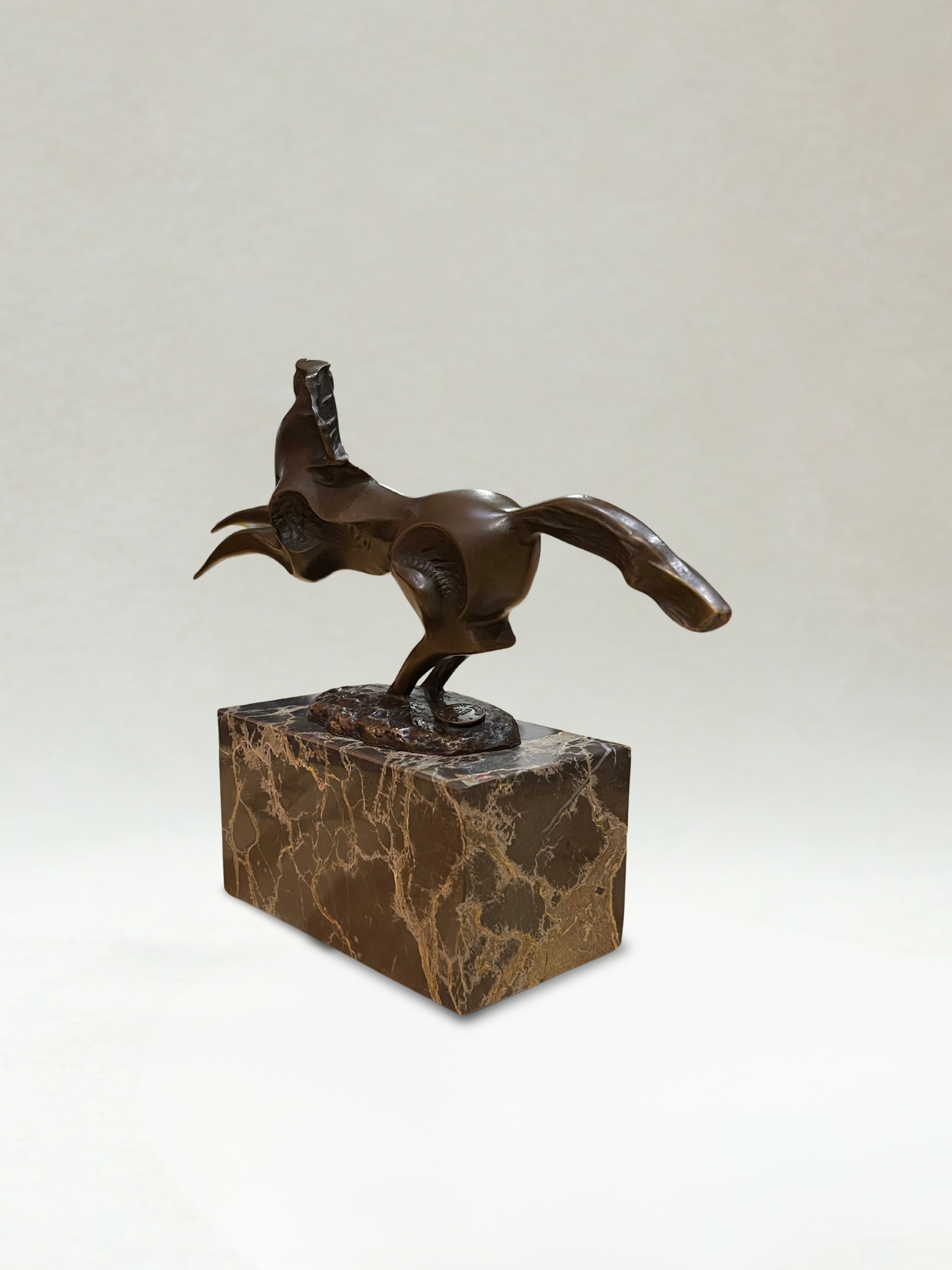 Bronze sculpture – Galloping horse – Signed Milo – Marble base - 18cm
