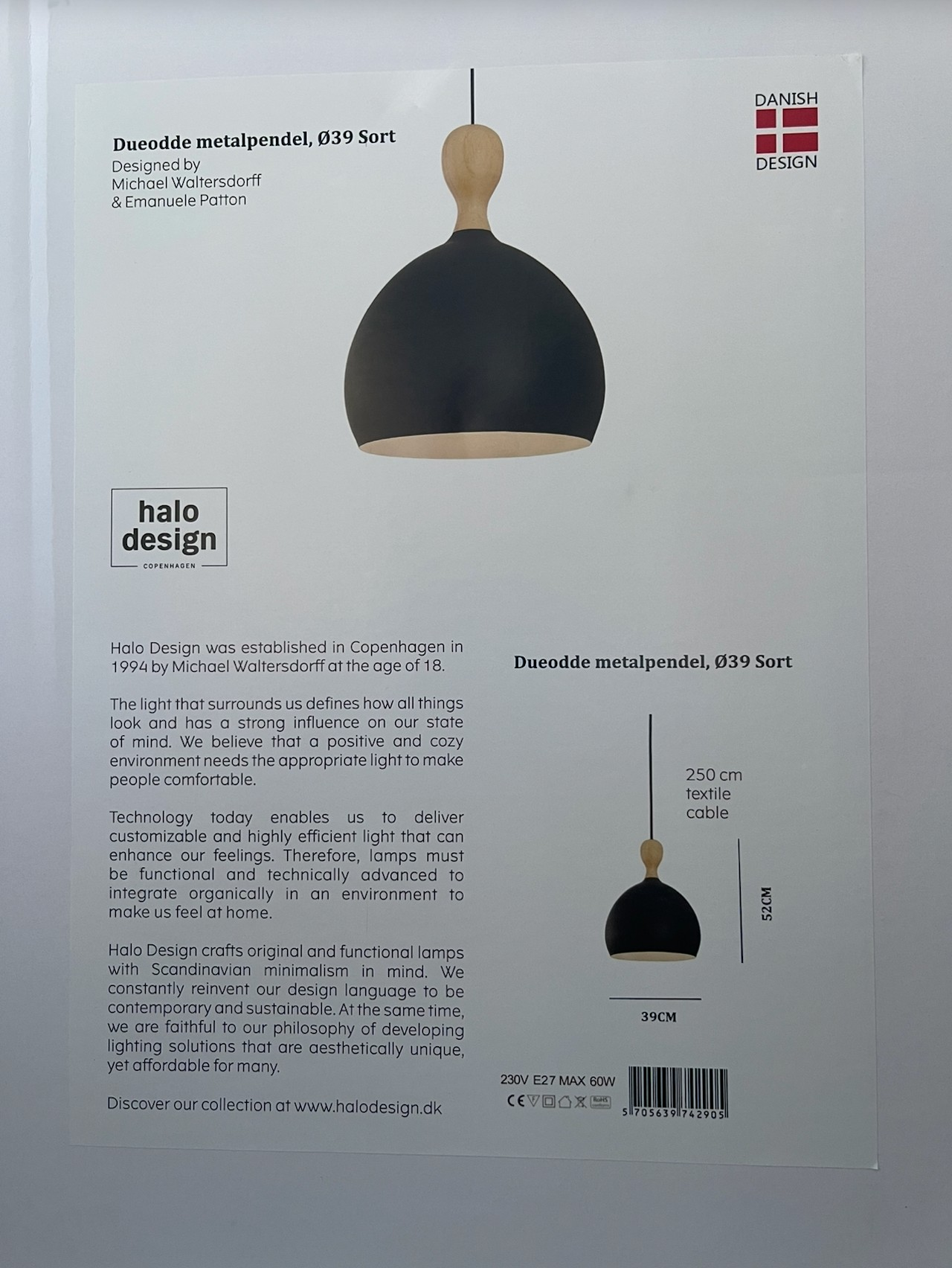 Large Halo Design Dueodde Ø39 cm Scandinavian Pendant Light – New in box