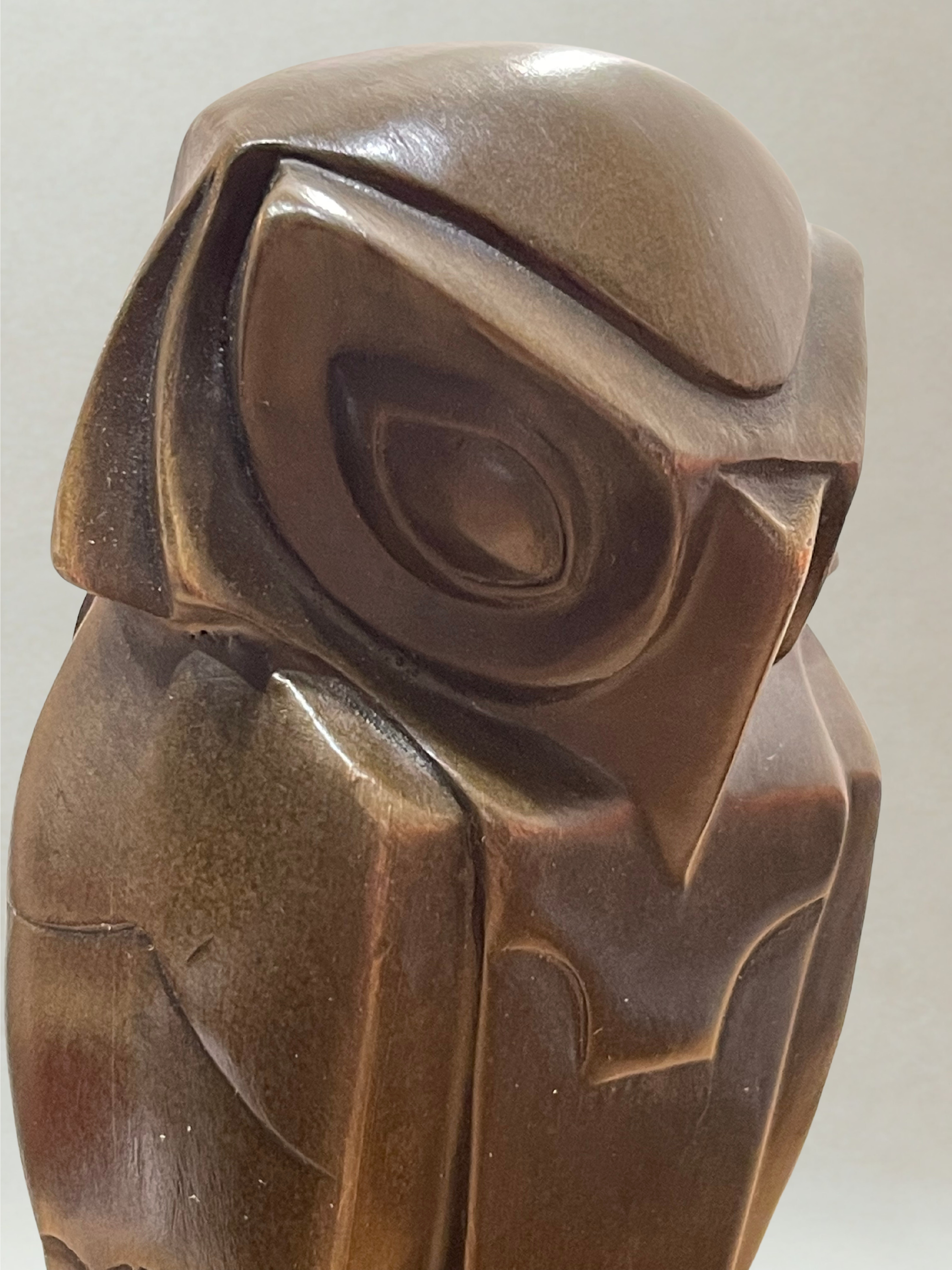 Bronzeplastik, signiert Coenrad – stilisierte Eule – Marmorsockel – 32cm