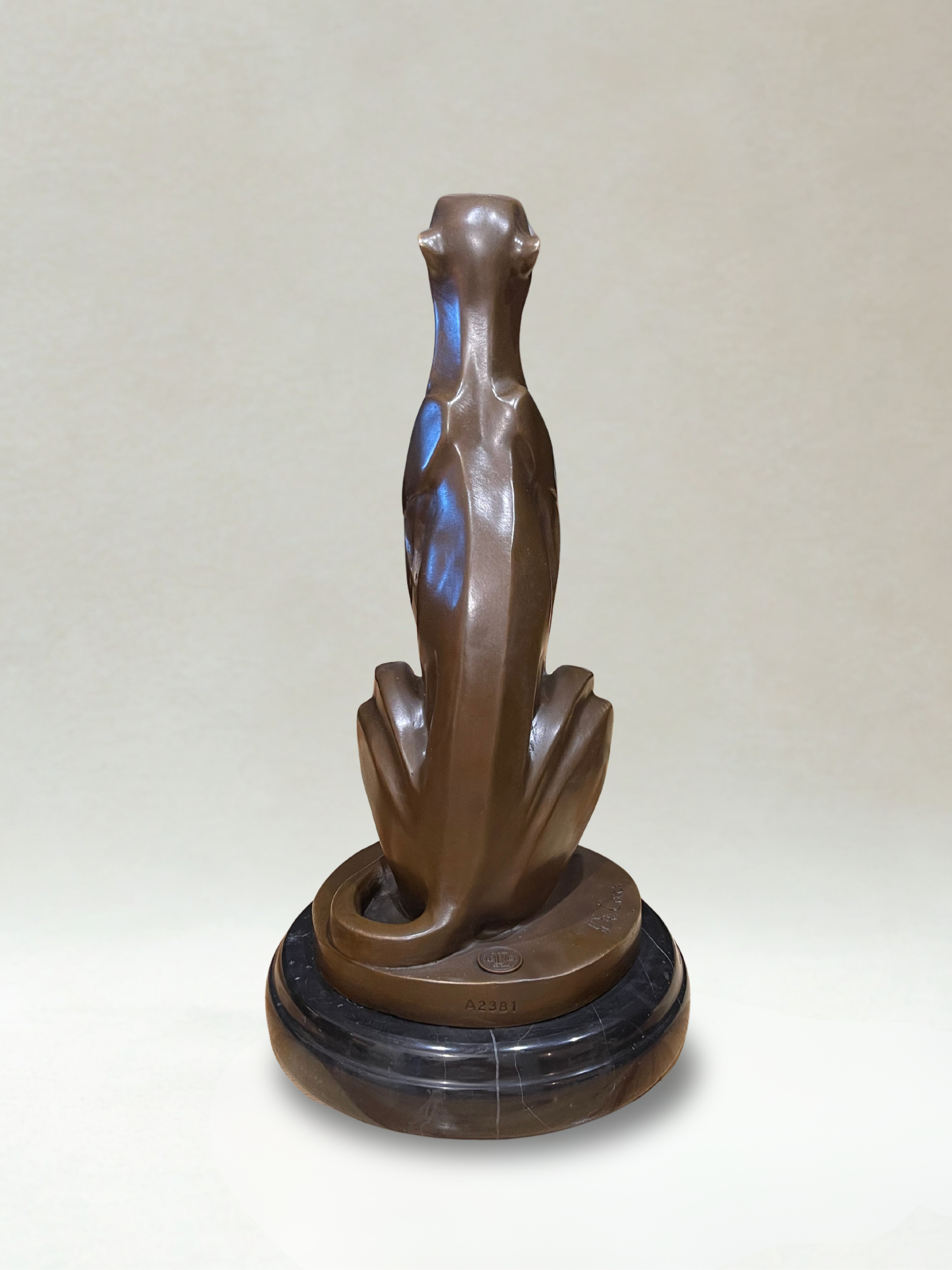 Art Deco bronze panther – Signed De Coux – 30cm - 4kg – Marble base