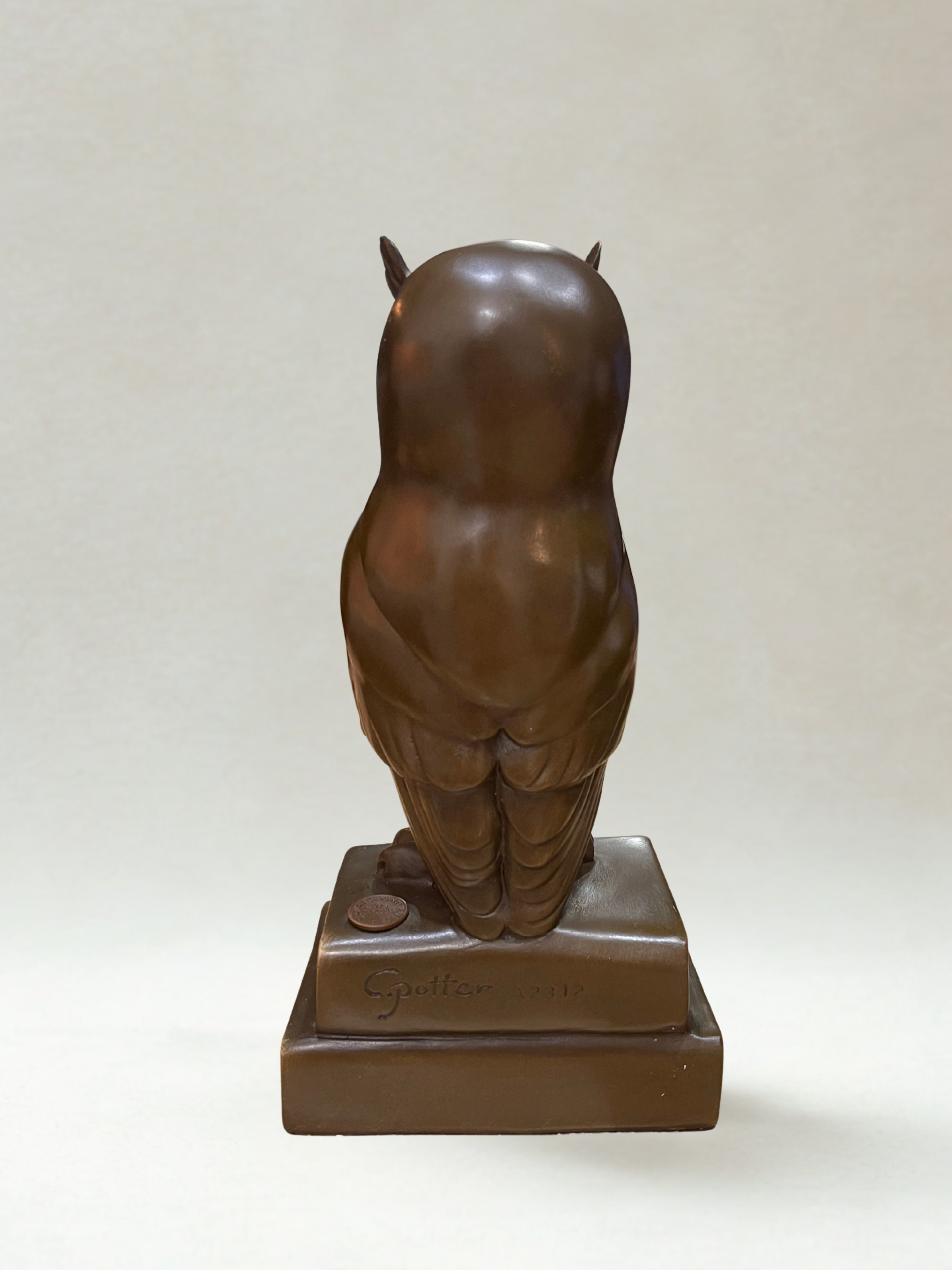 Art Deco Bronze Owl – Signed C. Potter – Bronze Garanti Paris – Book base
