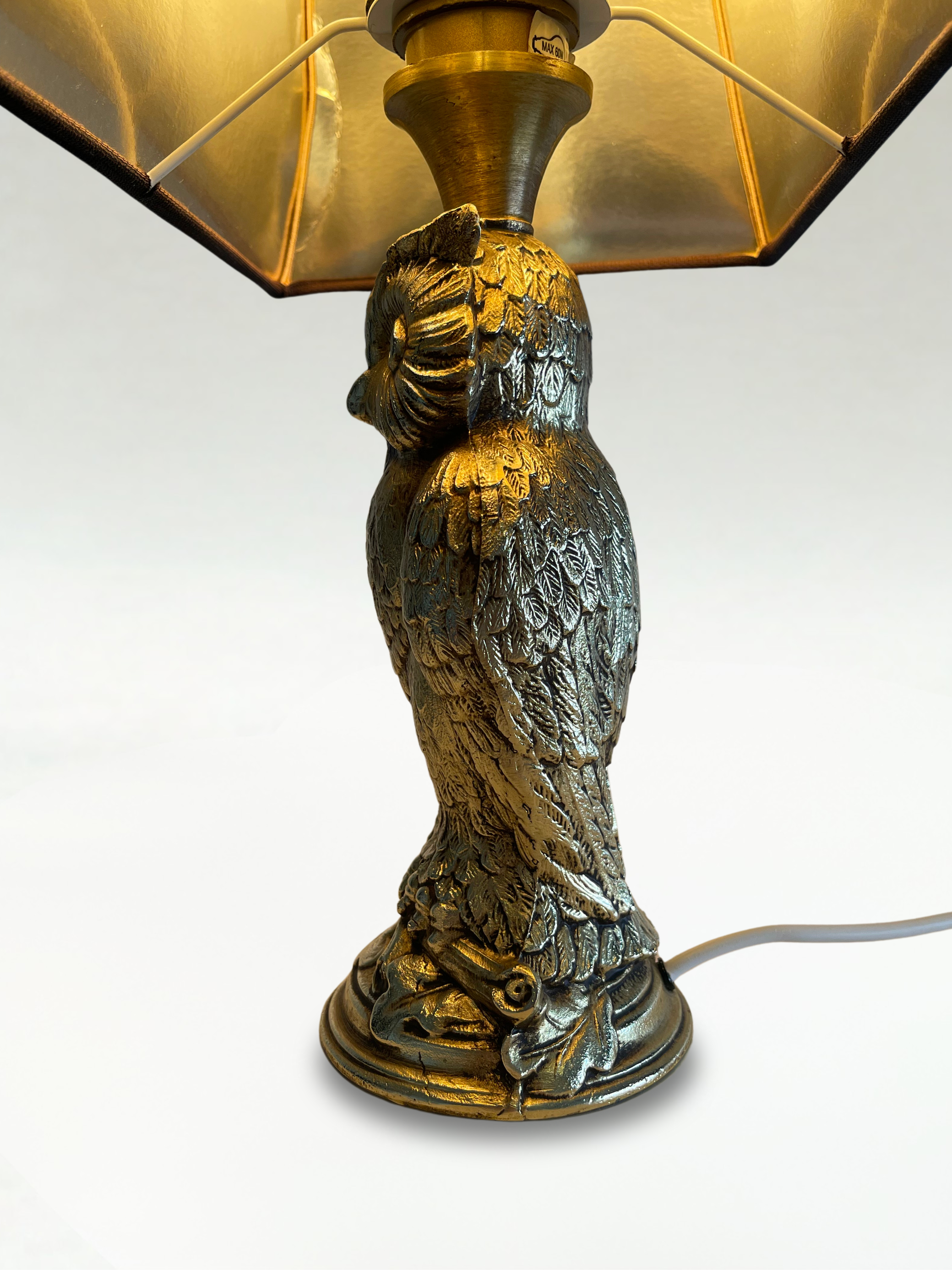 Vintage golden metal owl lamp – Deknudt – Hollywood Regency style - 42cm