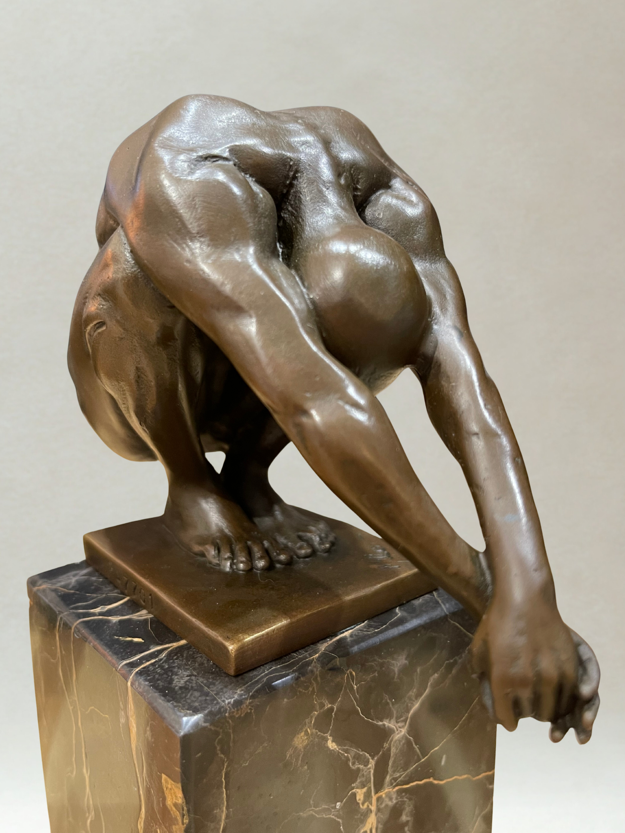 Art Deco Male Nude Bronze – Signed Milo – Guaranteed Paris Bronze – Marble base