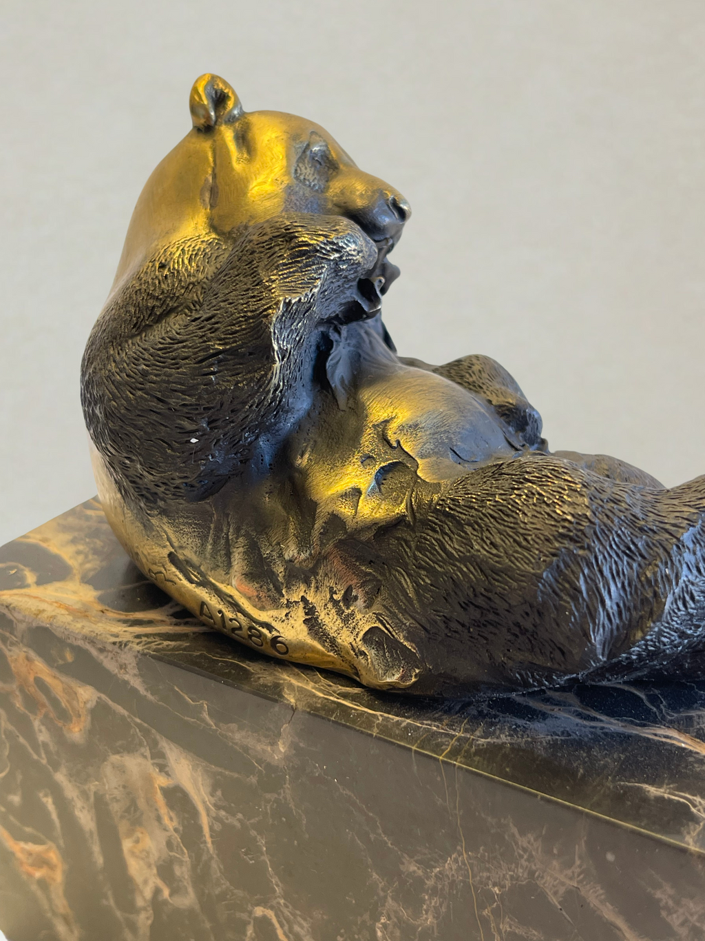 Art Deco Bronze Panda Sculpture – signed Milo – marble base