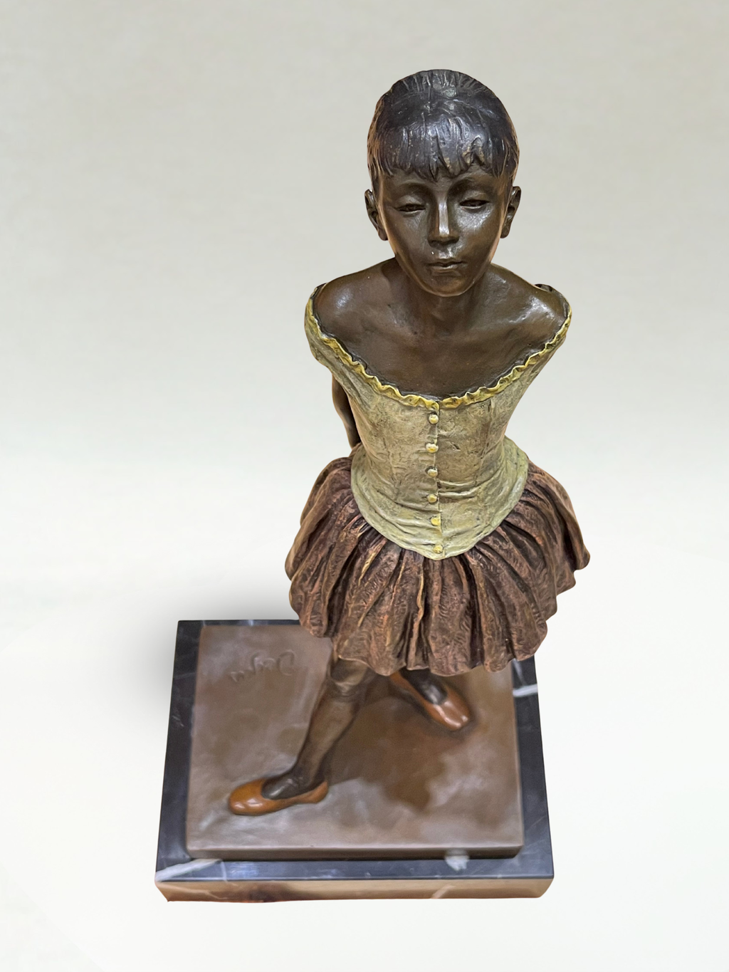After Edgar Degas – Grande sculpture en bronze polychrome – Danseuse – Socle marbre – 38 cm - 5,4kg